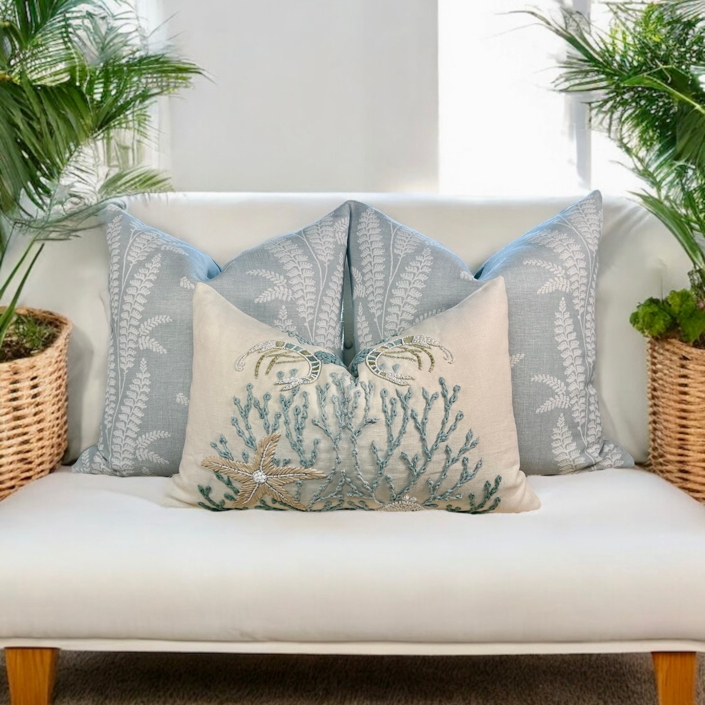 Thibaut Ensbury Fern Woven Pillow in Soft Blue.