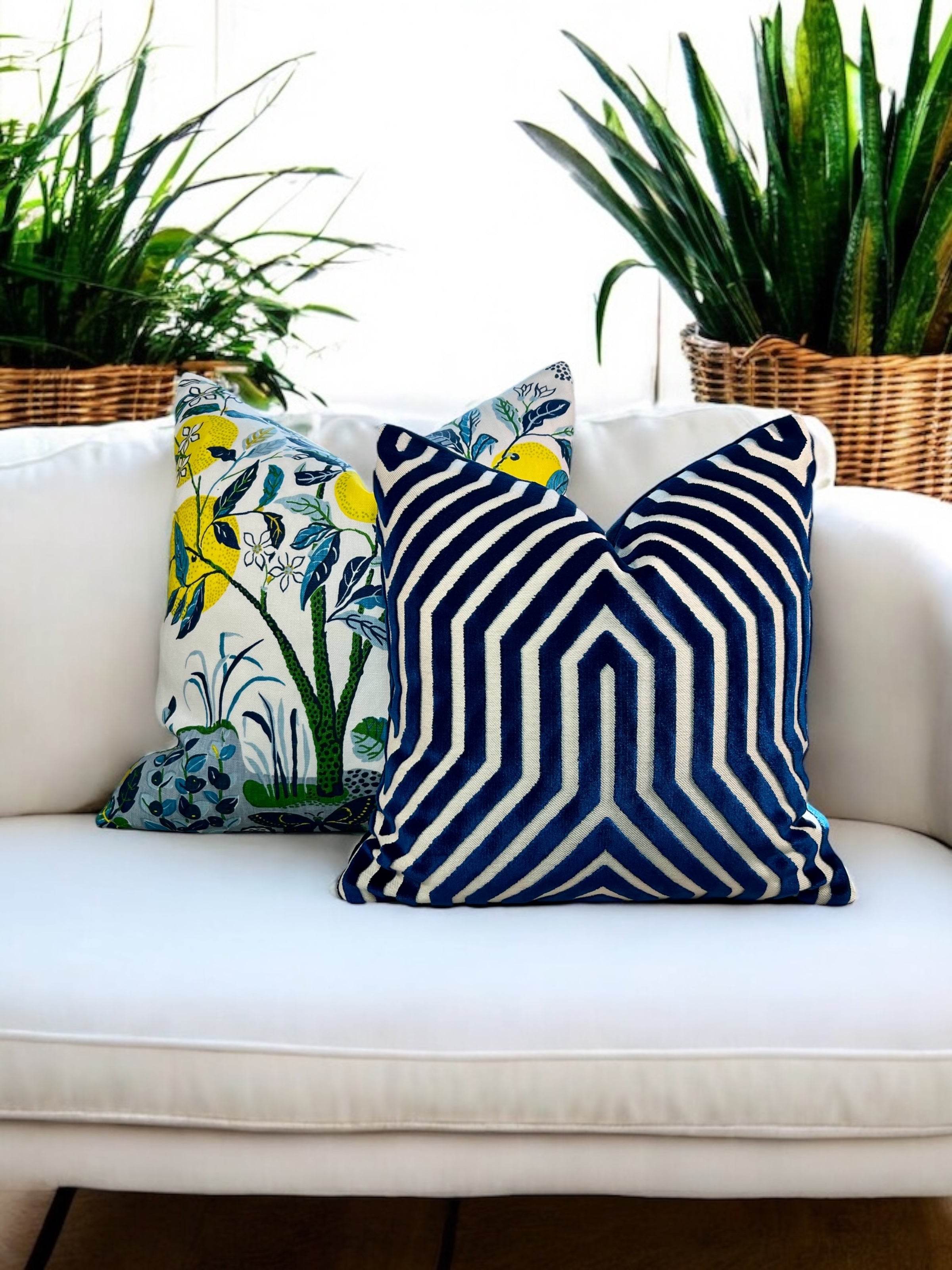 Schumacher Vanderbilt Velvet Pillow in Blue.