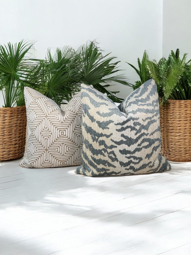 Schumacher Amazing Maze Indoor/Outdoor Decorative Pillow in Sand