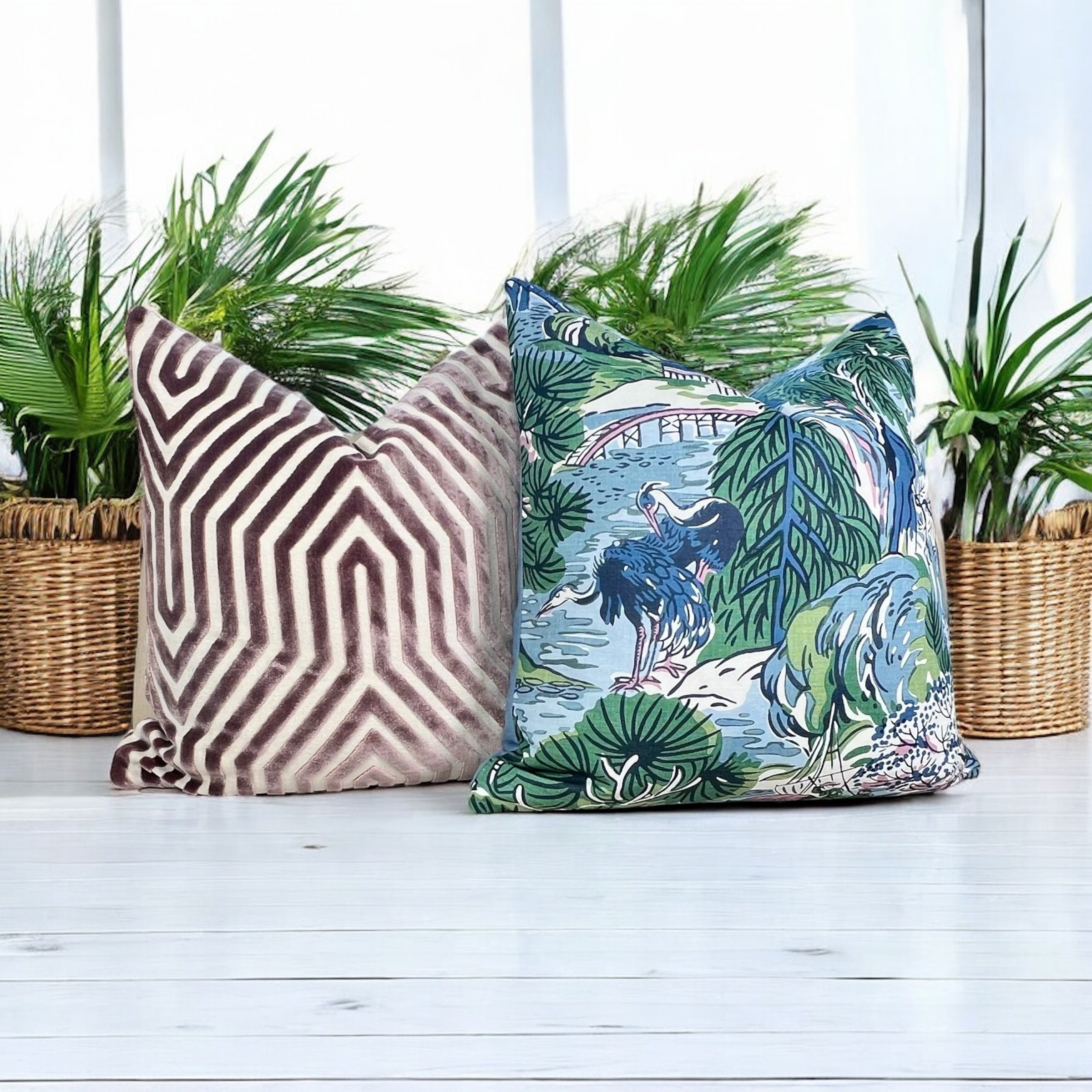 Thibaut Pagoda Trees Cover in Blue and Lavender