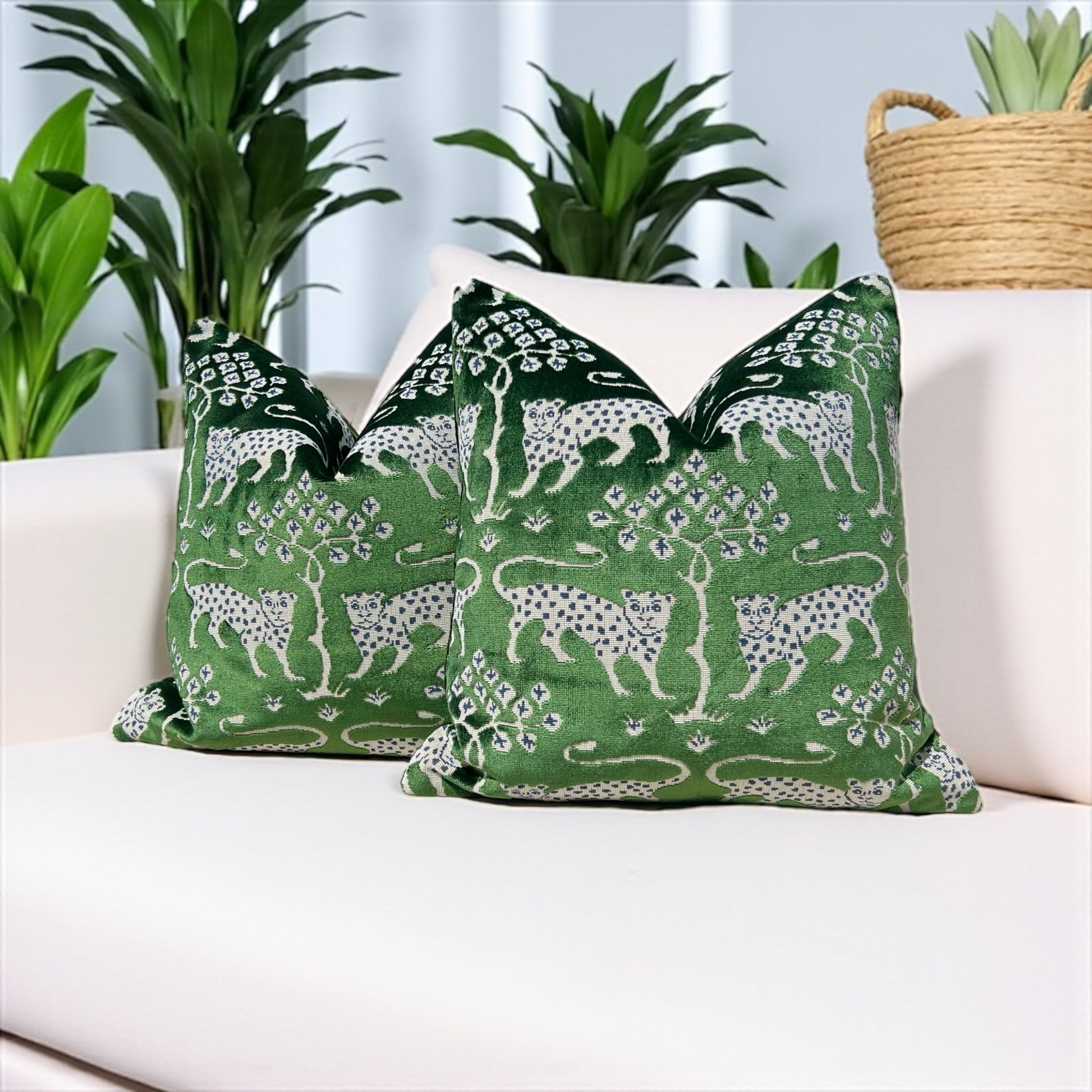 Schumacher Woodland Velvet Pillow Emerald