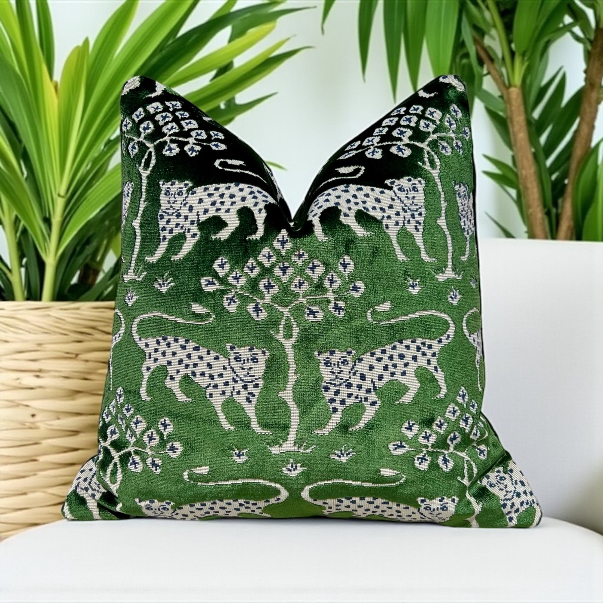 Schumacher Woodland Velvet Pillow Emerald