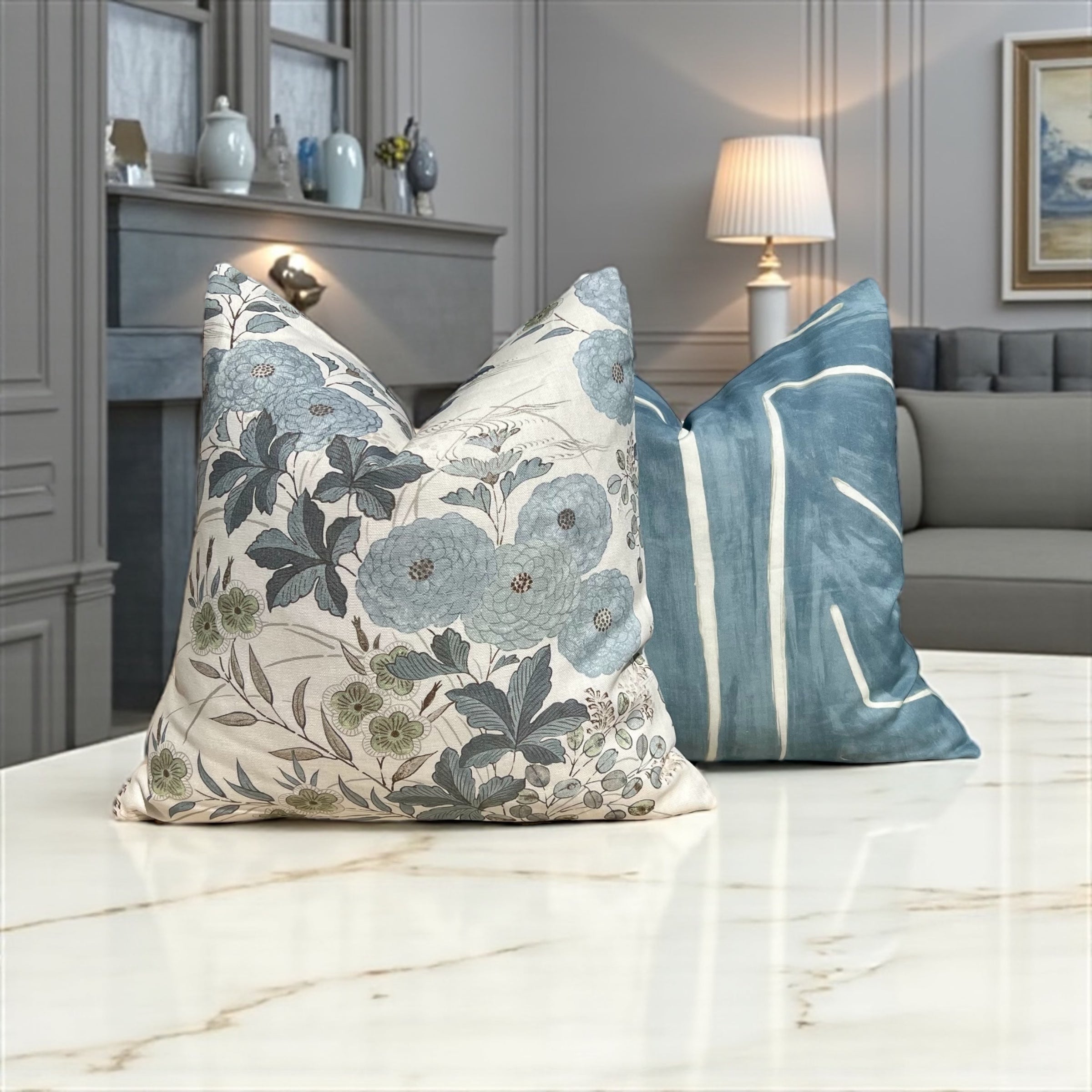 Graffito Pillow in Deep Sky – Luxury Designer Pillows