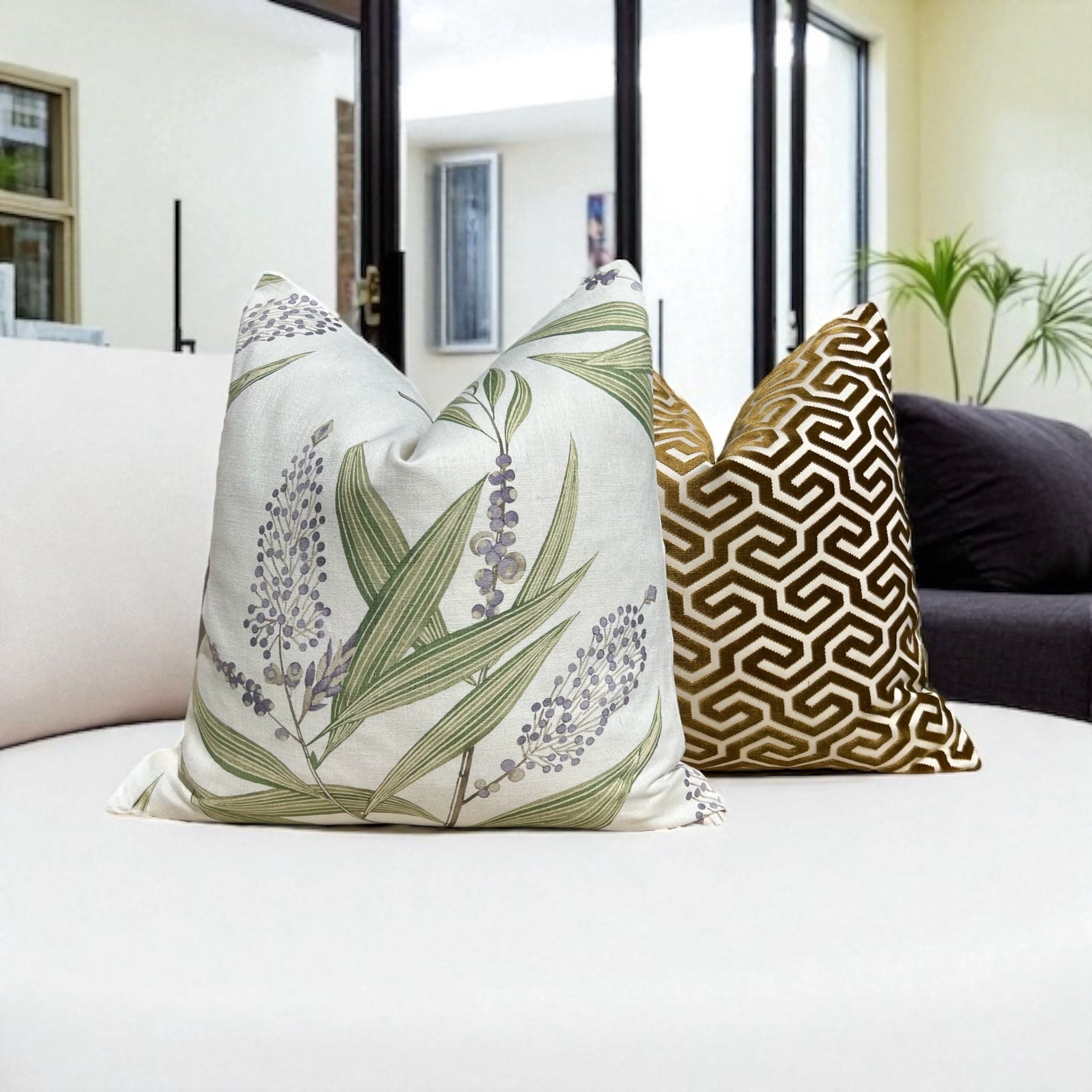 Schumacher Ming Fret Velvet Pillow in Bronze