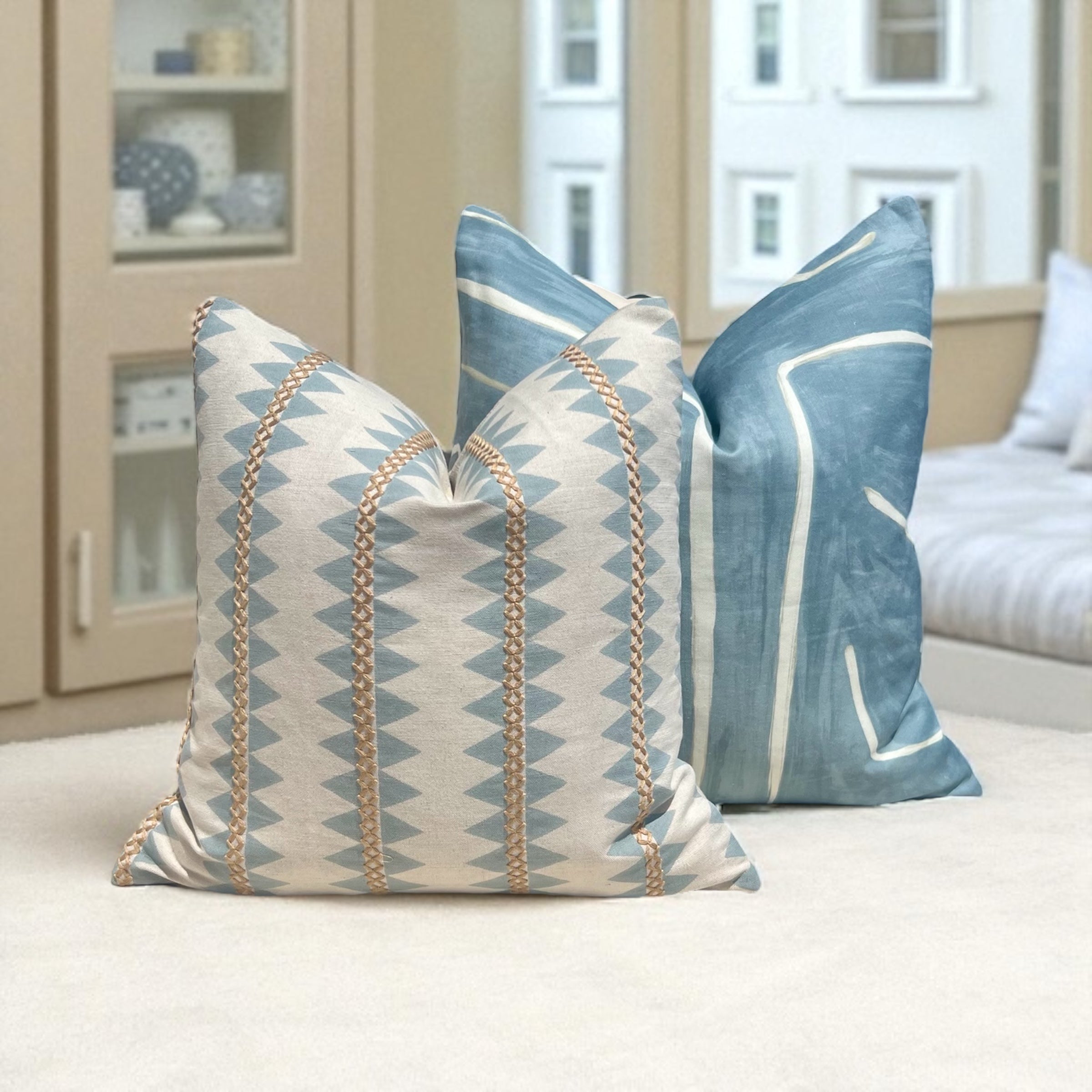 Geomteric Pillow in Deep Sky – Luxury Designer Pillows