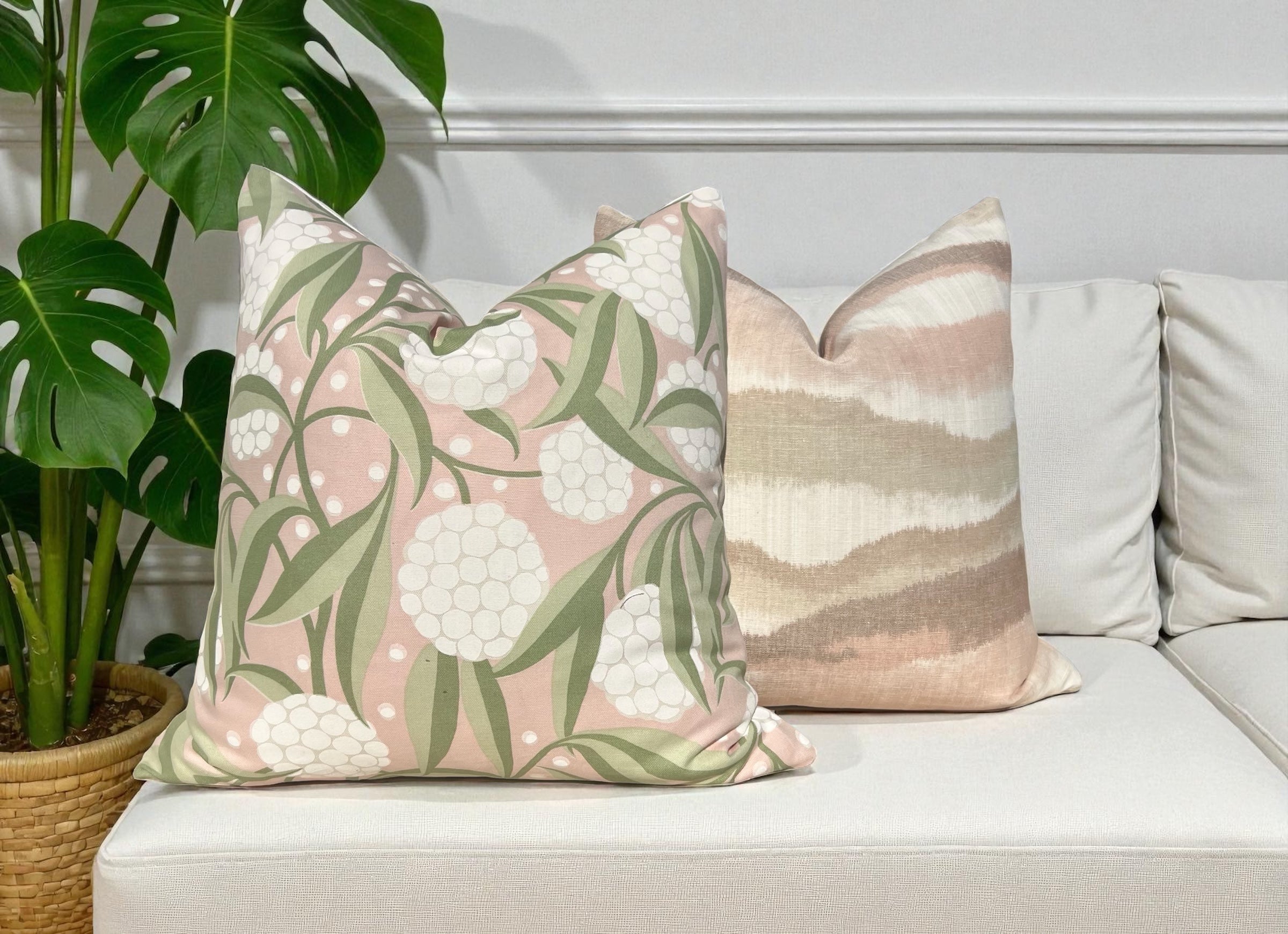 Schumacher Chandler Warp Linen Pillow Blush, Beige