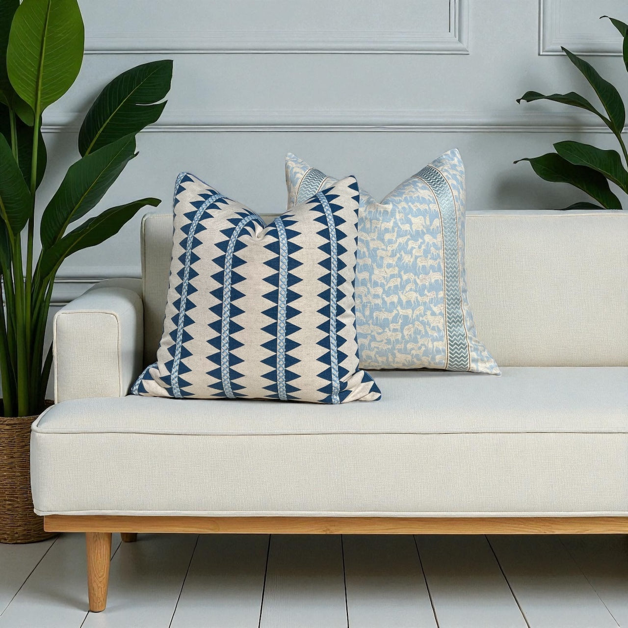 Thibaut Reno Stripe Embroidered Pillow Blue and Natural