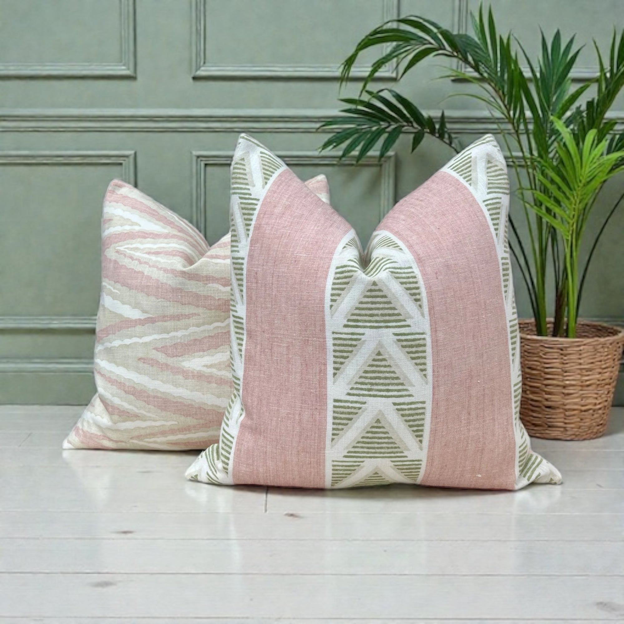 Anna French Burton Stripe Pillow, Blush and Green.
