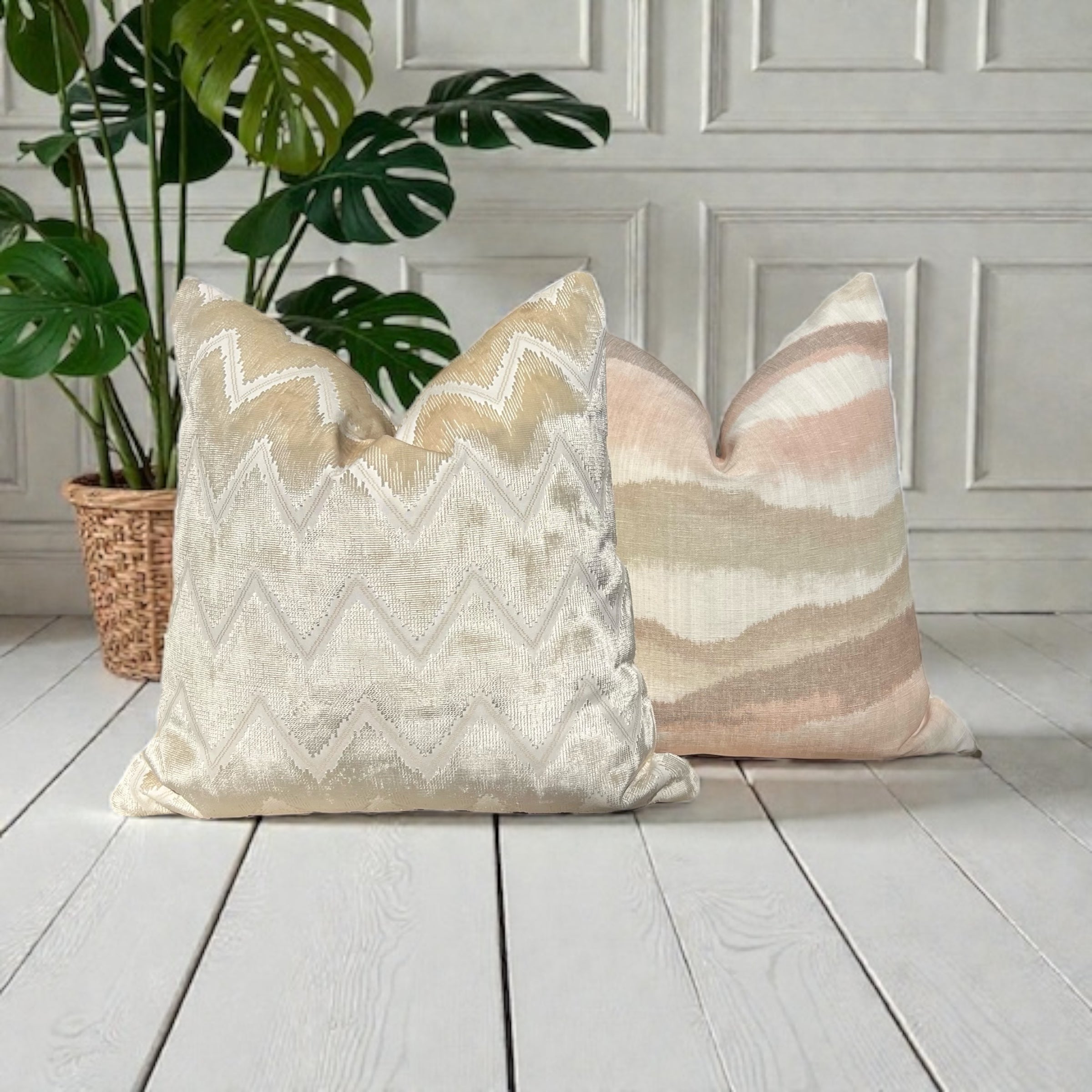 Schumacher Chandler Warp Linen Pillow Blush, Beige