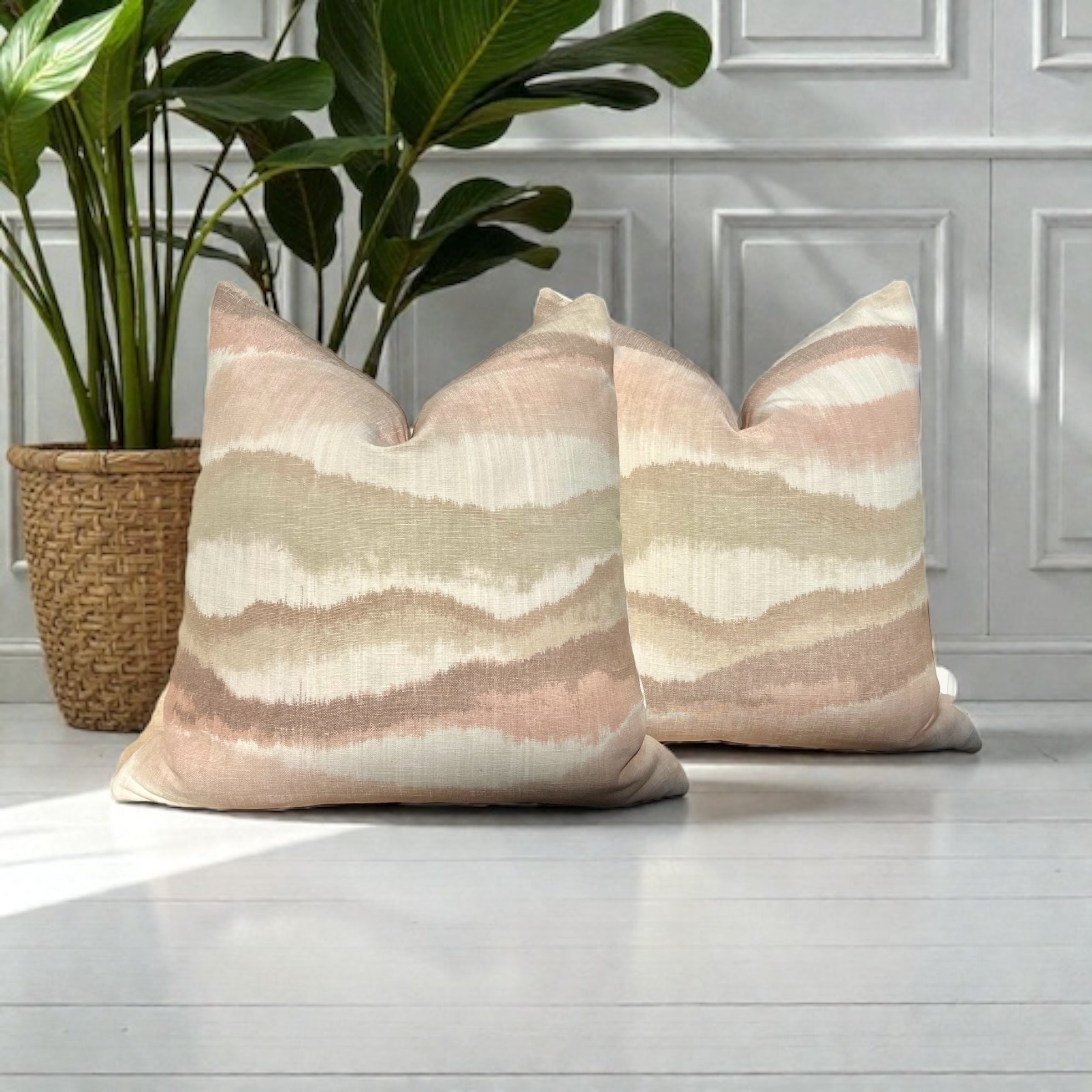 Schumacher Chandler Warp Linen Pillow Blush, Beige