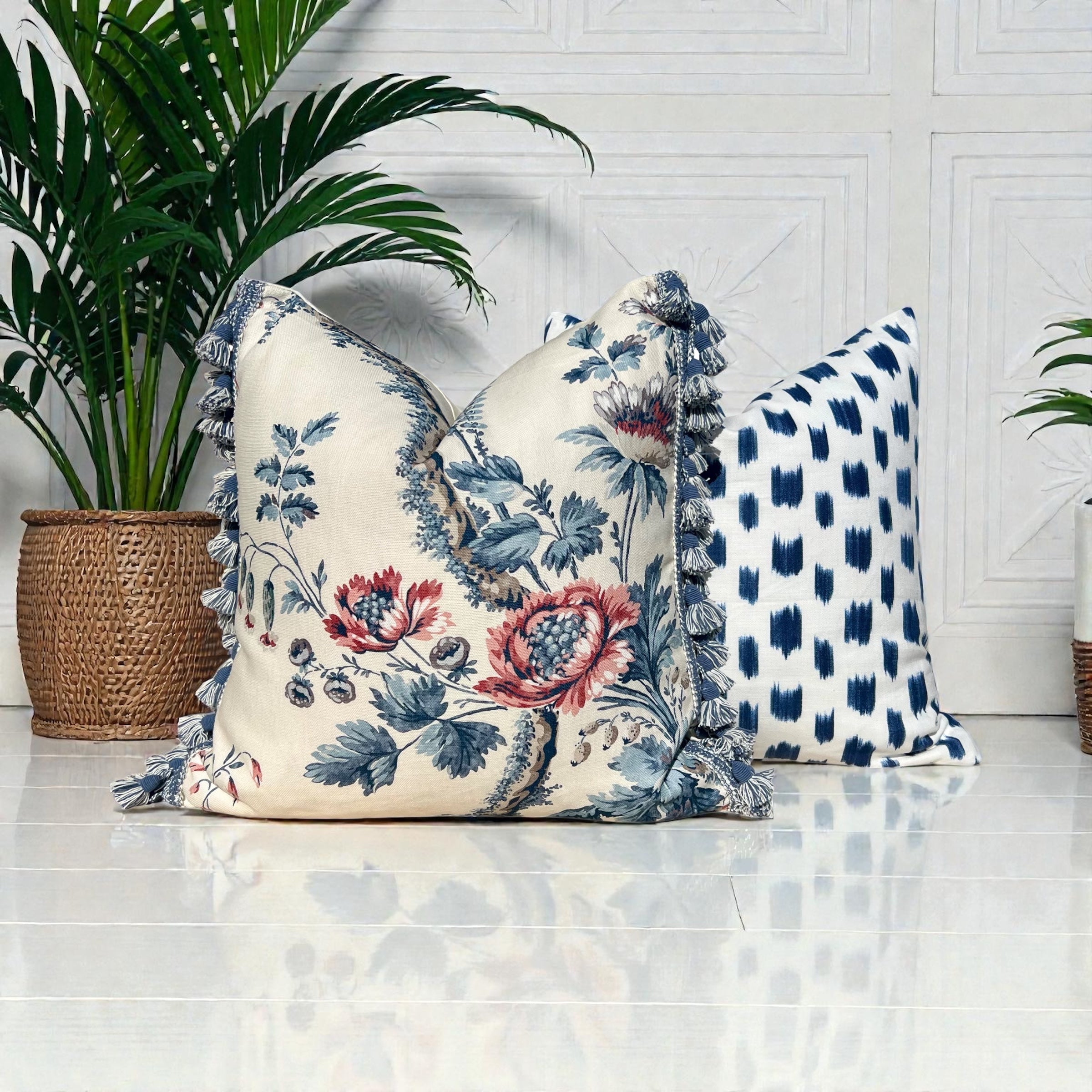 Schumacher Izmir Ikat Pillow - Blue, White
