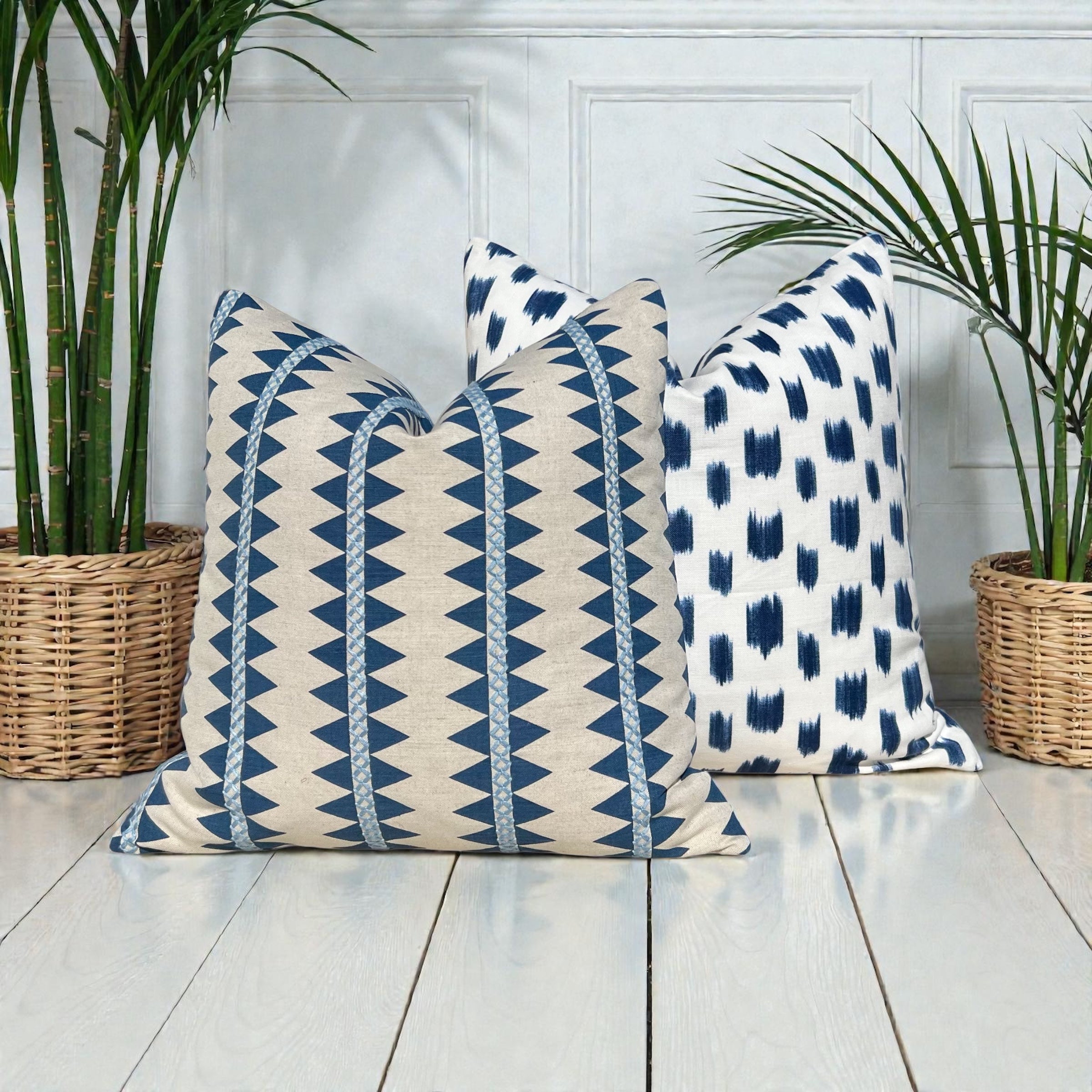 Schumacher Izmir Ikat Pillow - Blue, White