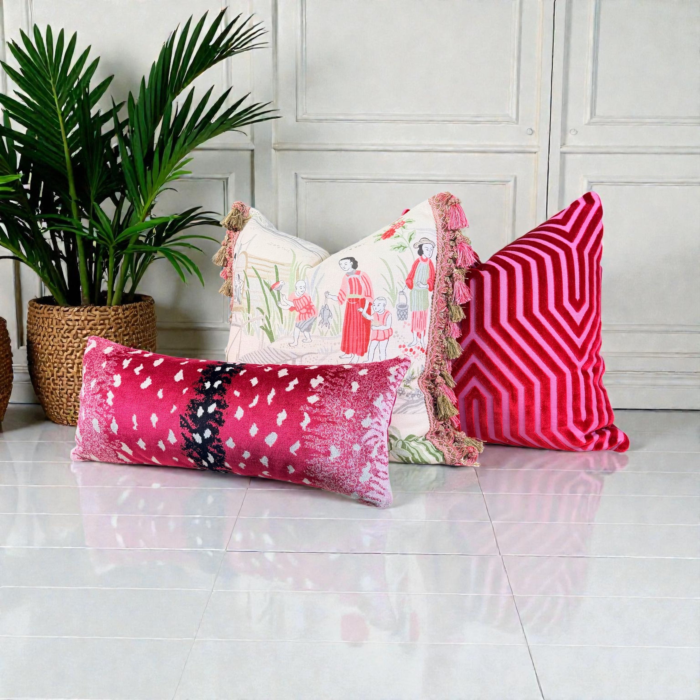 Scalamandre Antelope Velvet Pillow - Raspberry.
