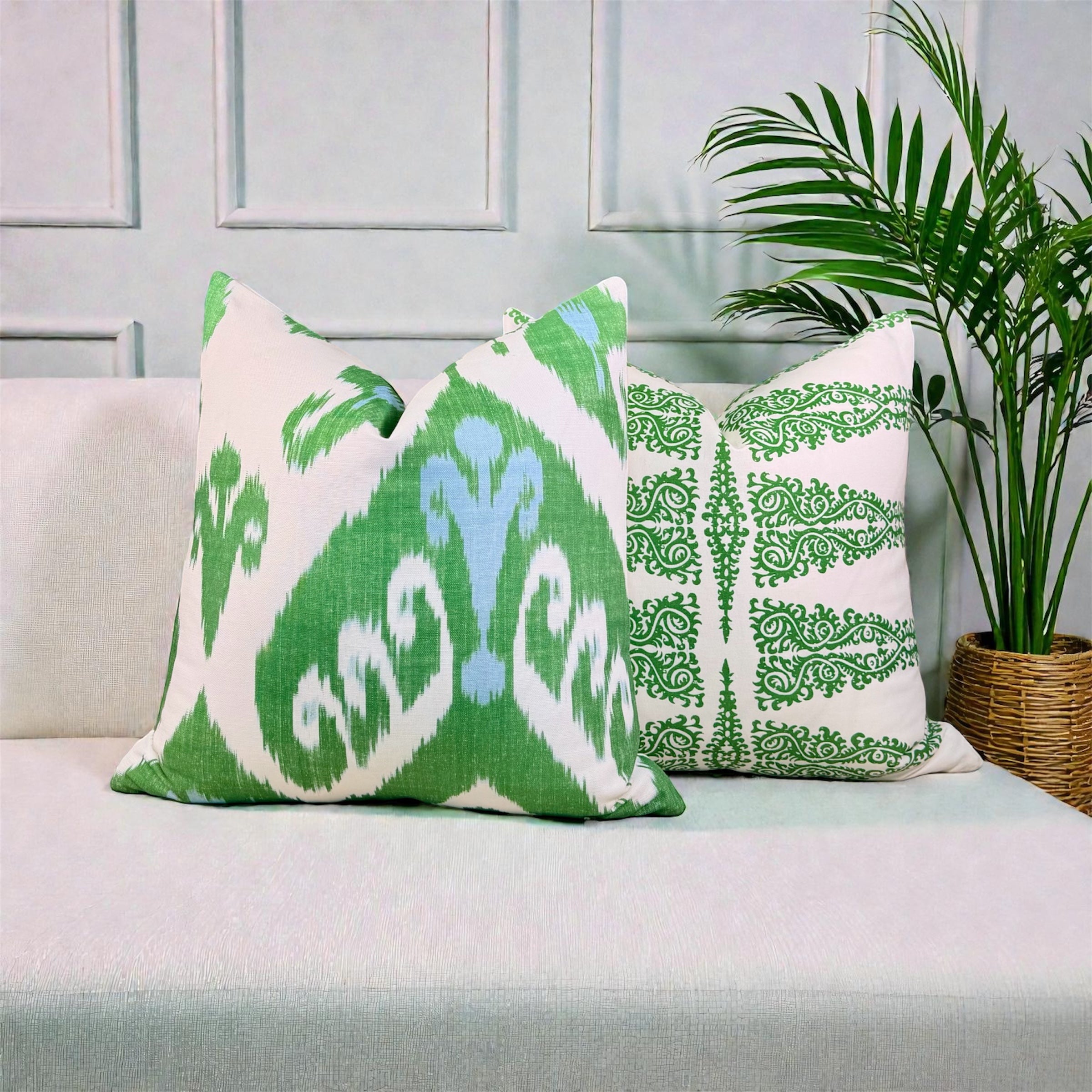 Thibaut Indies Ikat Pillow - Green, Aqua Blue