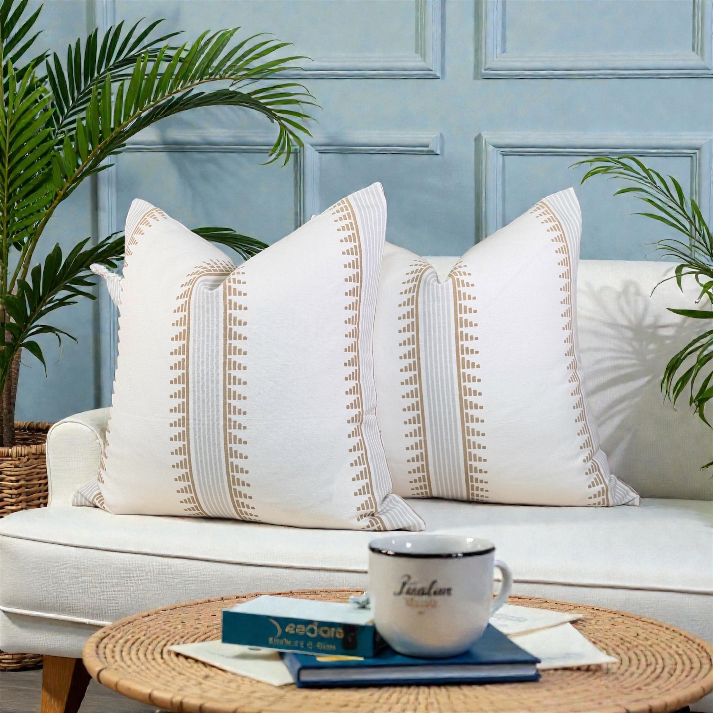 Thibaut Trail Head Pillow - Aqua, White, Gold