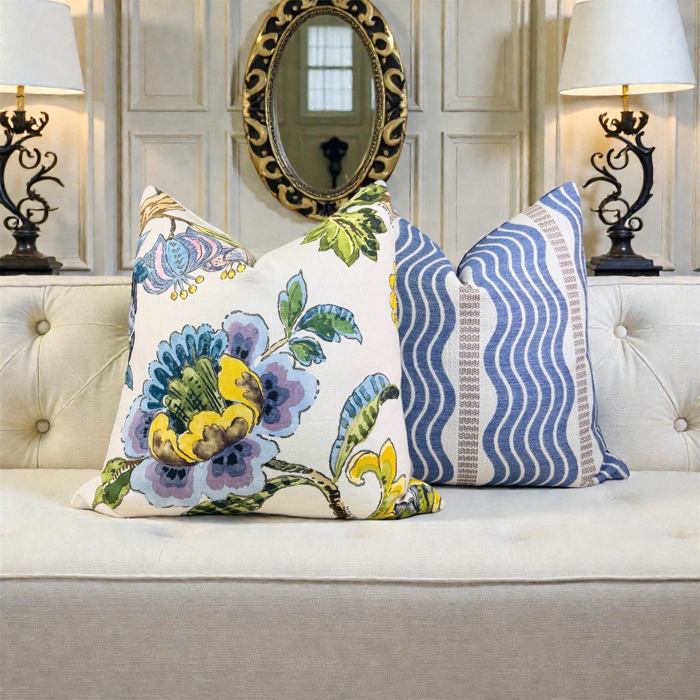 Anna French Stockbridge Linen Pillow - Lavender, Blue