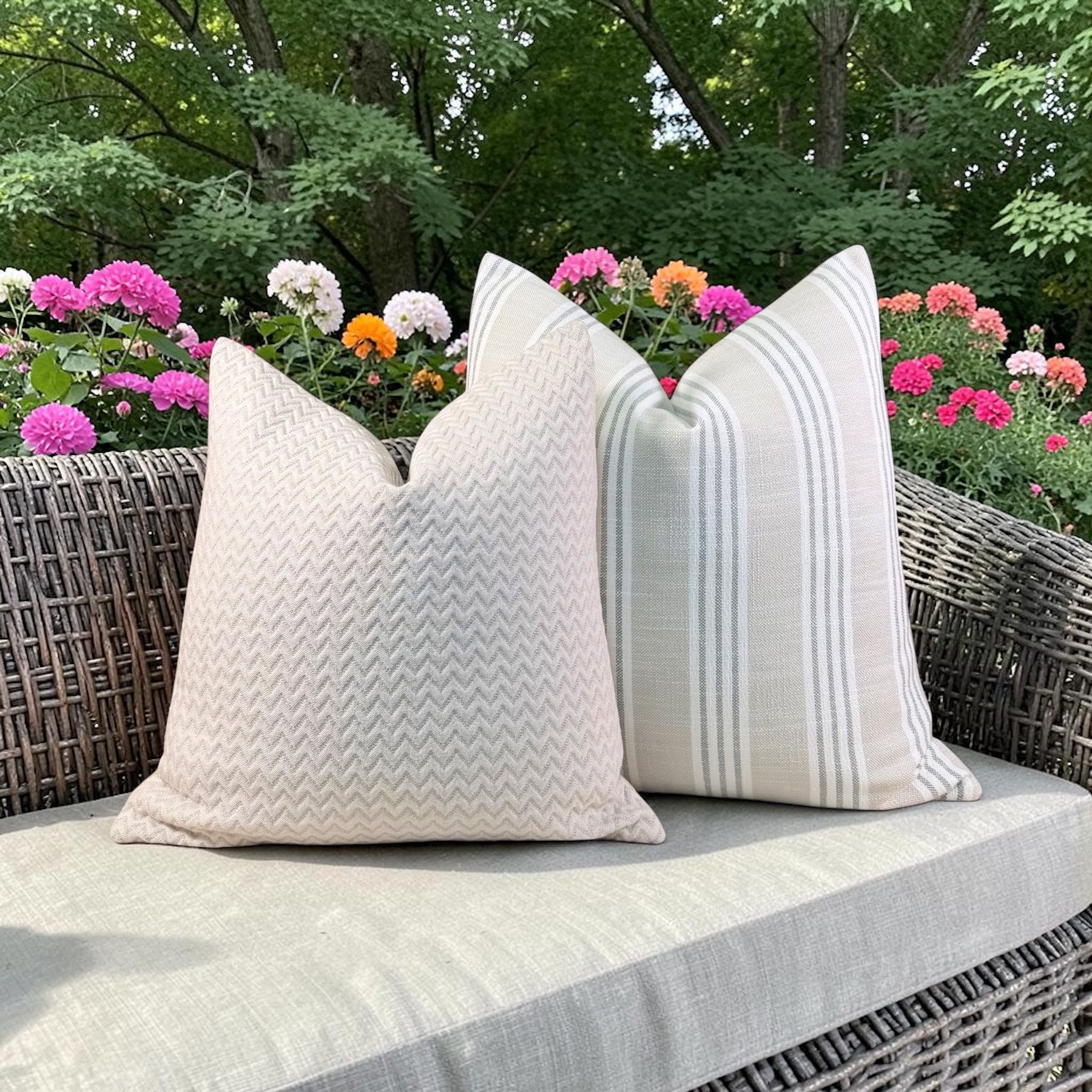 Thibaut Outdoor Woven Southport Stripe Pillow - Flax, Grey