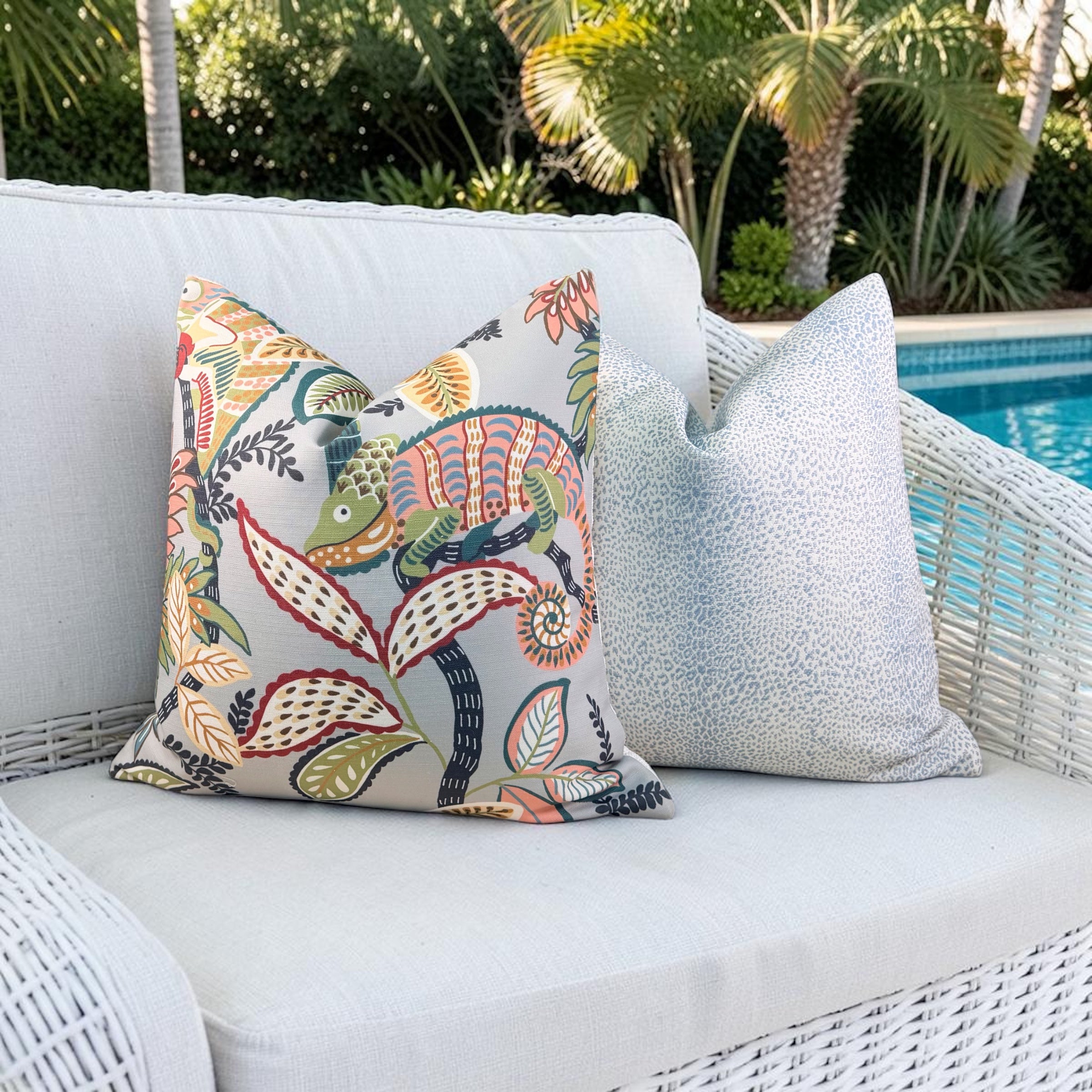 Schumacher Outdoor Mini Leopard Pillow - Sky Blue