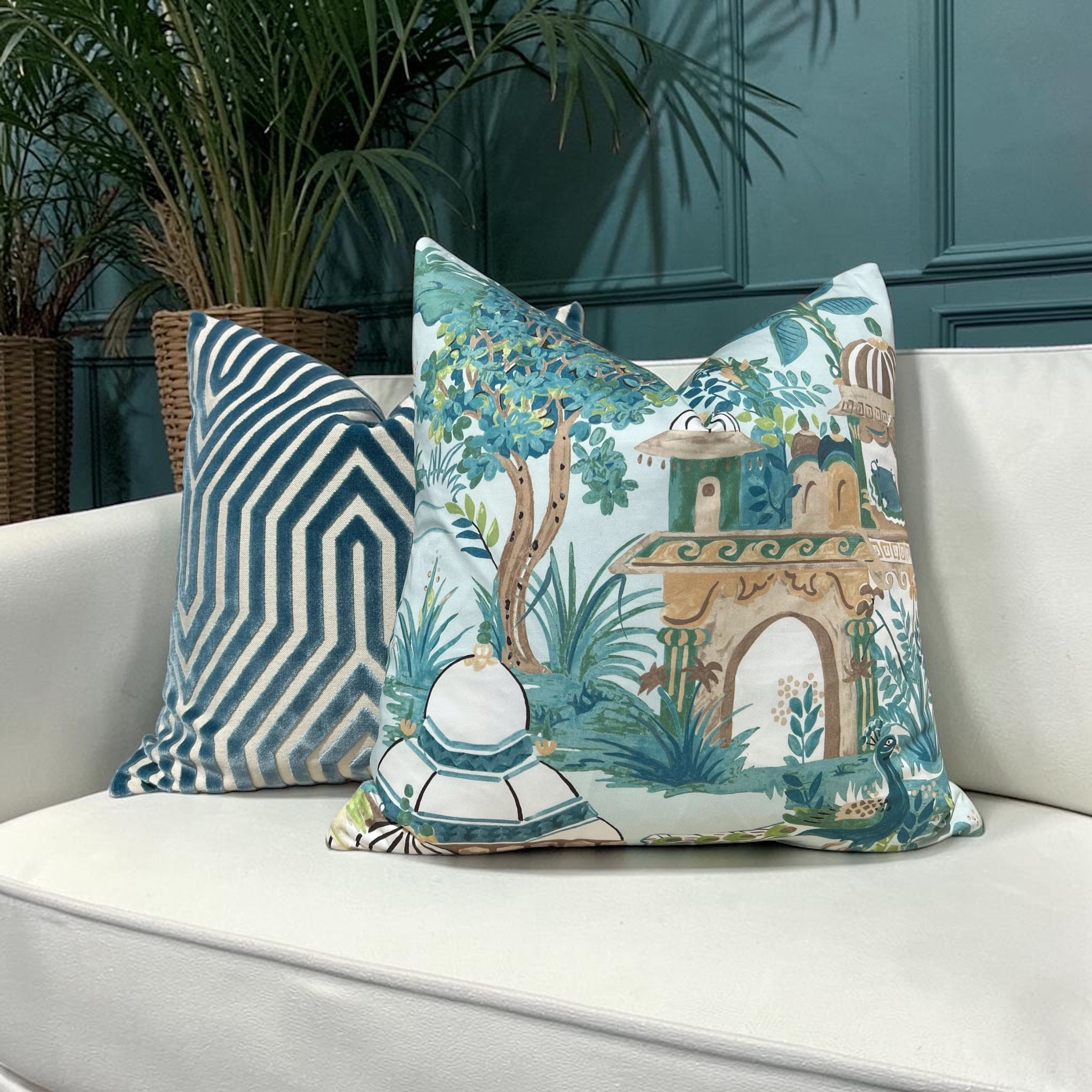 Thibuat Mystic Garden Pillow - Spa Blue