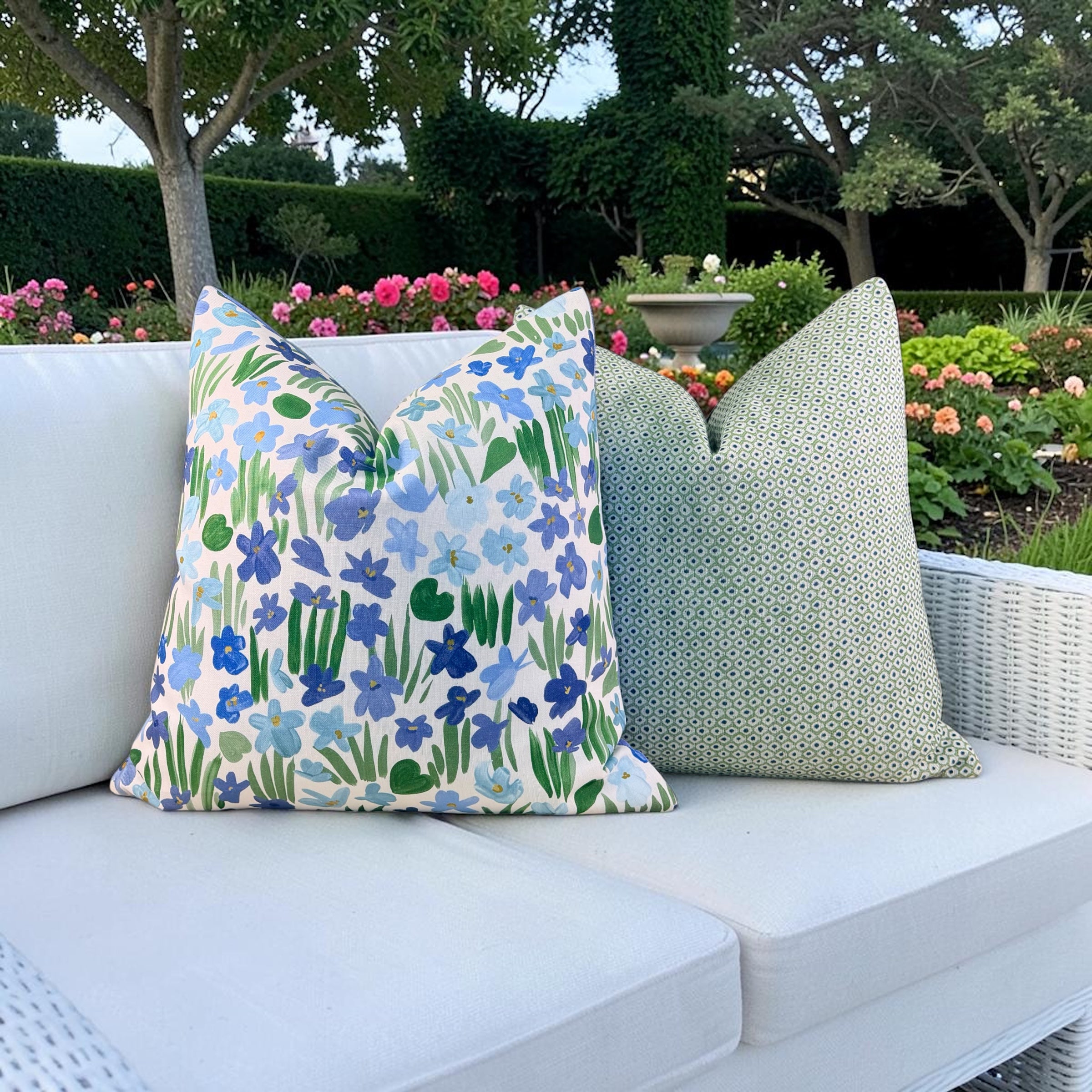 Schumacher Sweet Violette Outdoor Pillow - Blue, Green