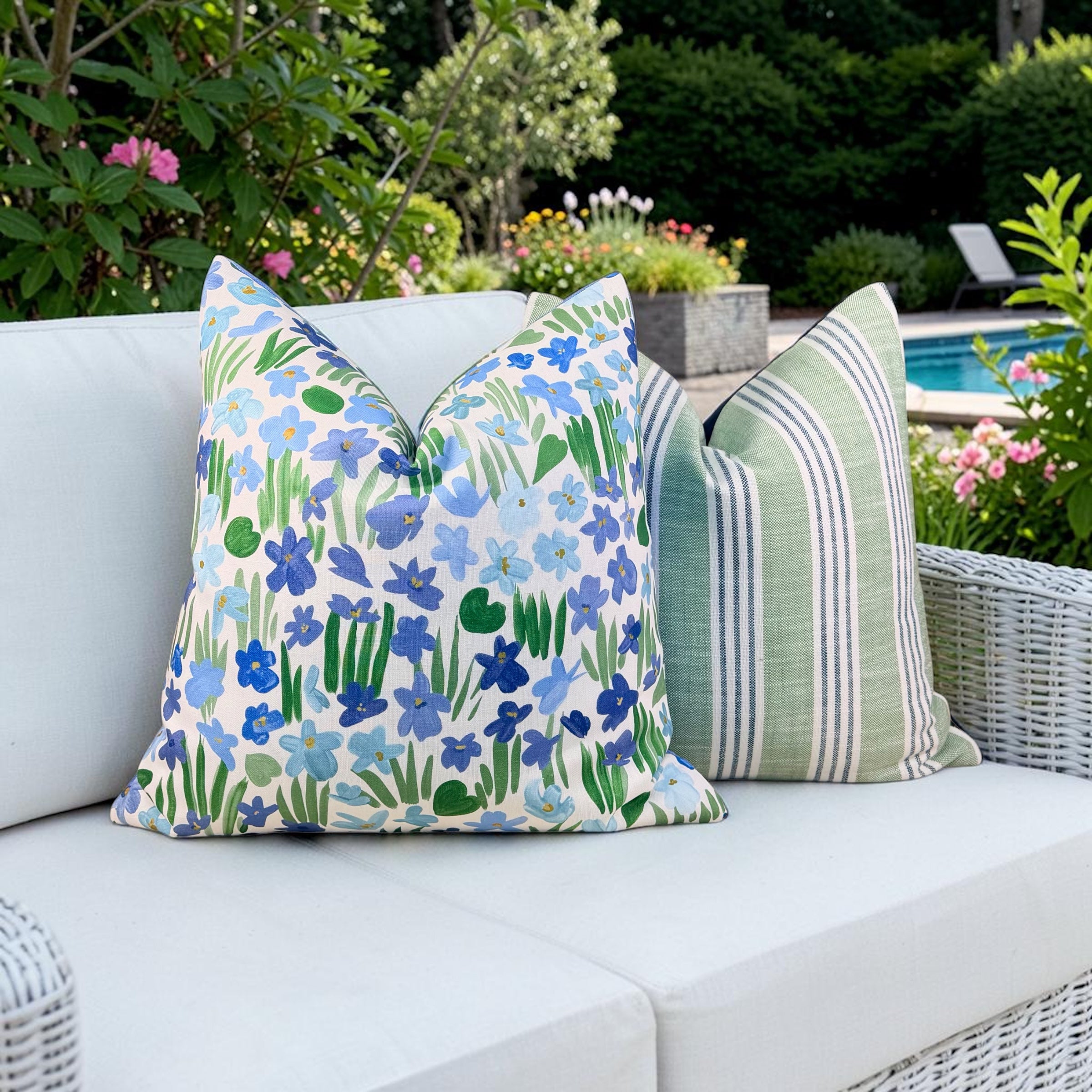 Schumacher Sweet Violette Outdoor Pillow - Blue, Green