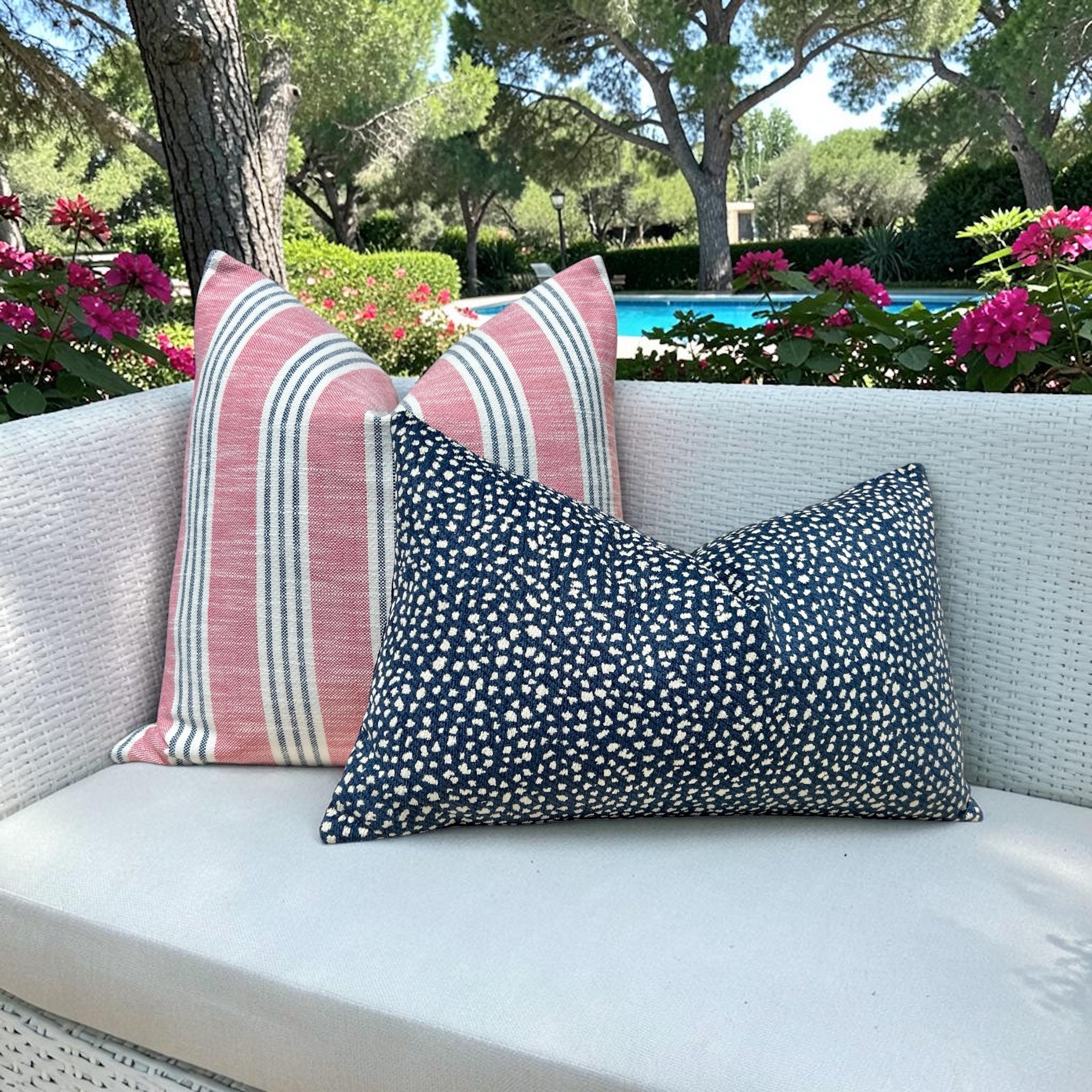 Thibaut Outdoor Woven Southport Stripe Pillow - Peony, Navy
