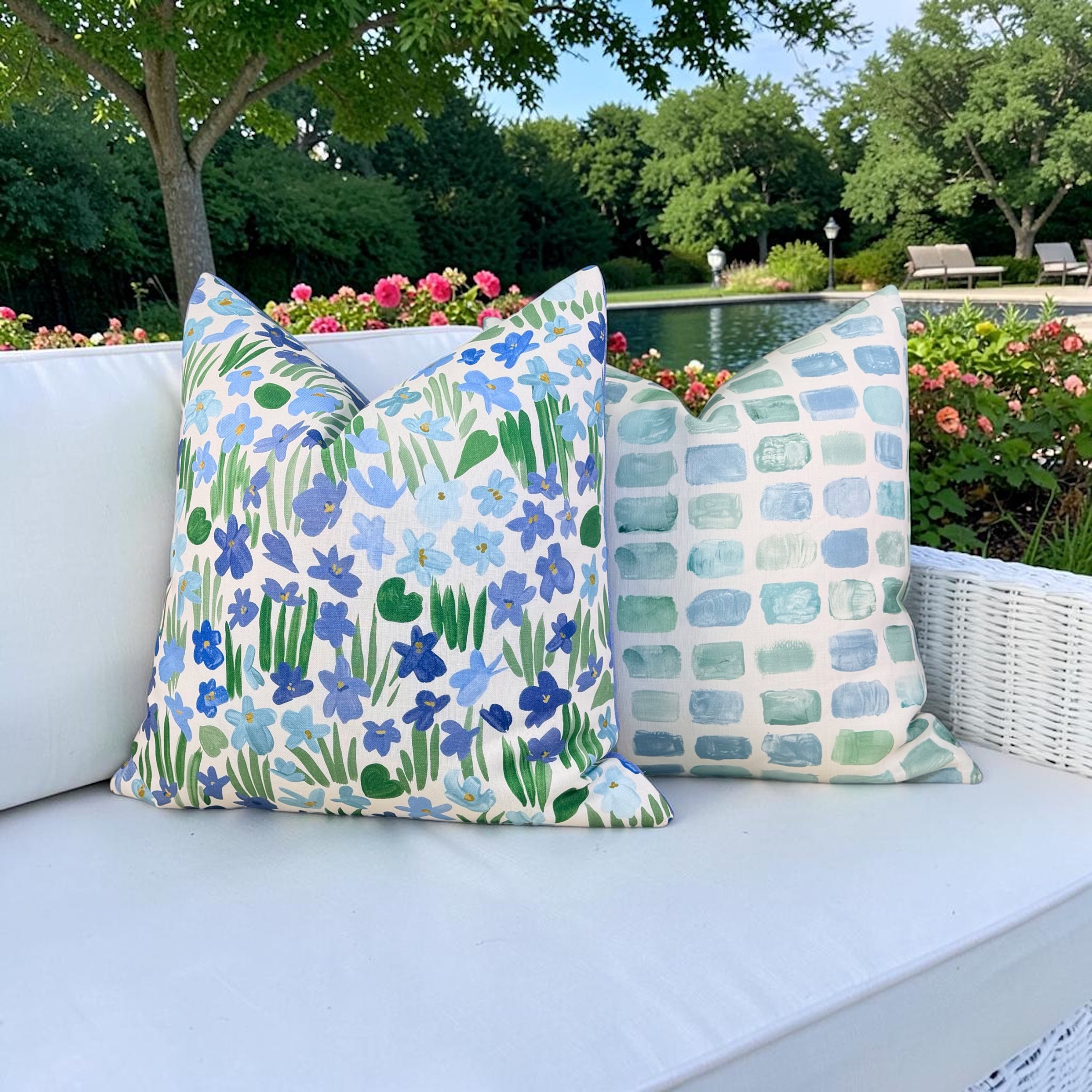 Schumacher Sweet Violette Outdoor Pillow - Blue, Green