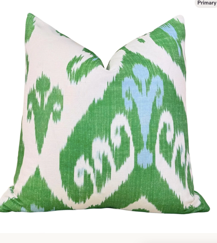 Sale!!! Price is for 2 - 20"X20" Ready to Ship Thibaut Indies Ikat Pillow - Green, Aqua Blue