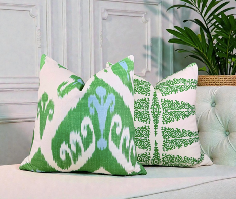 Sale!!! Price is for 2 - 20"X20" Ready to Ship Thibaut Indies Ikat Pillow - Green, Aqua Blue