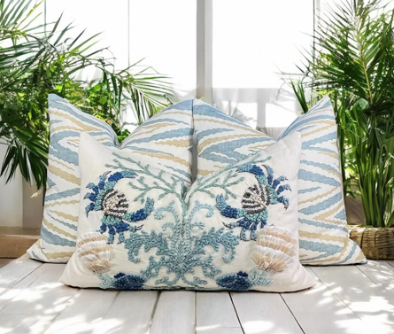Sale!!! Price for 2 - 20"X20" Thibaut Highland Peak Pillow - Aqua Blue