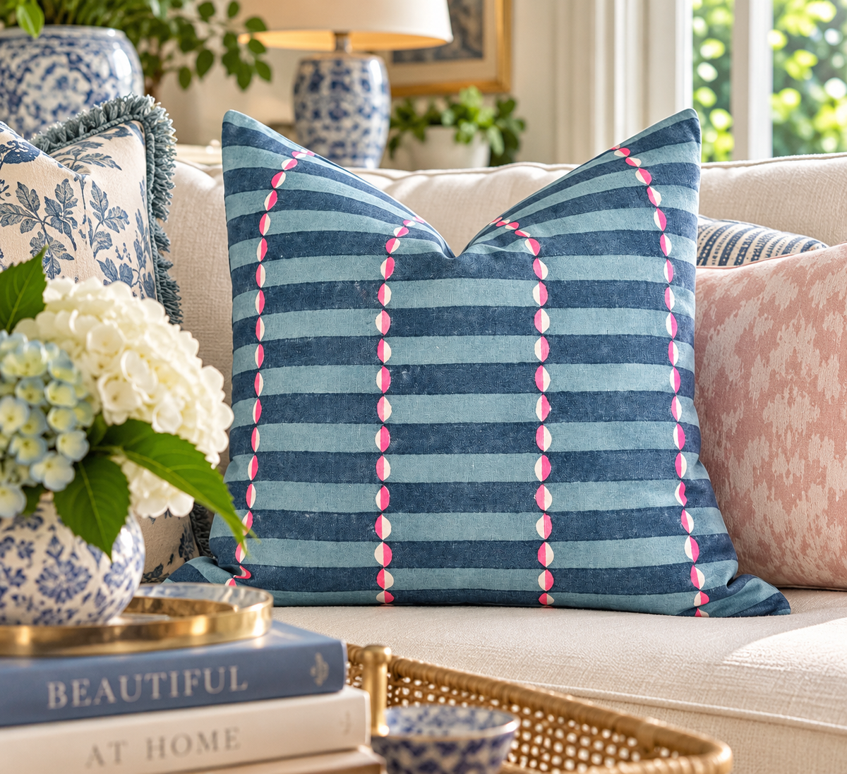 Molly Mahon Luna Linen Pillow - Blue, Pink