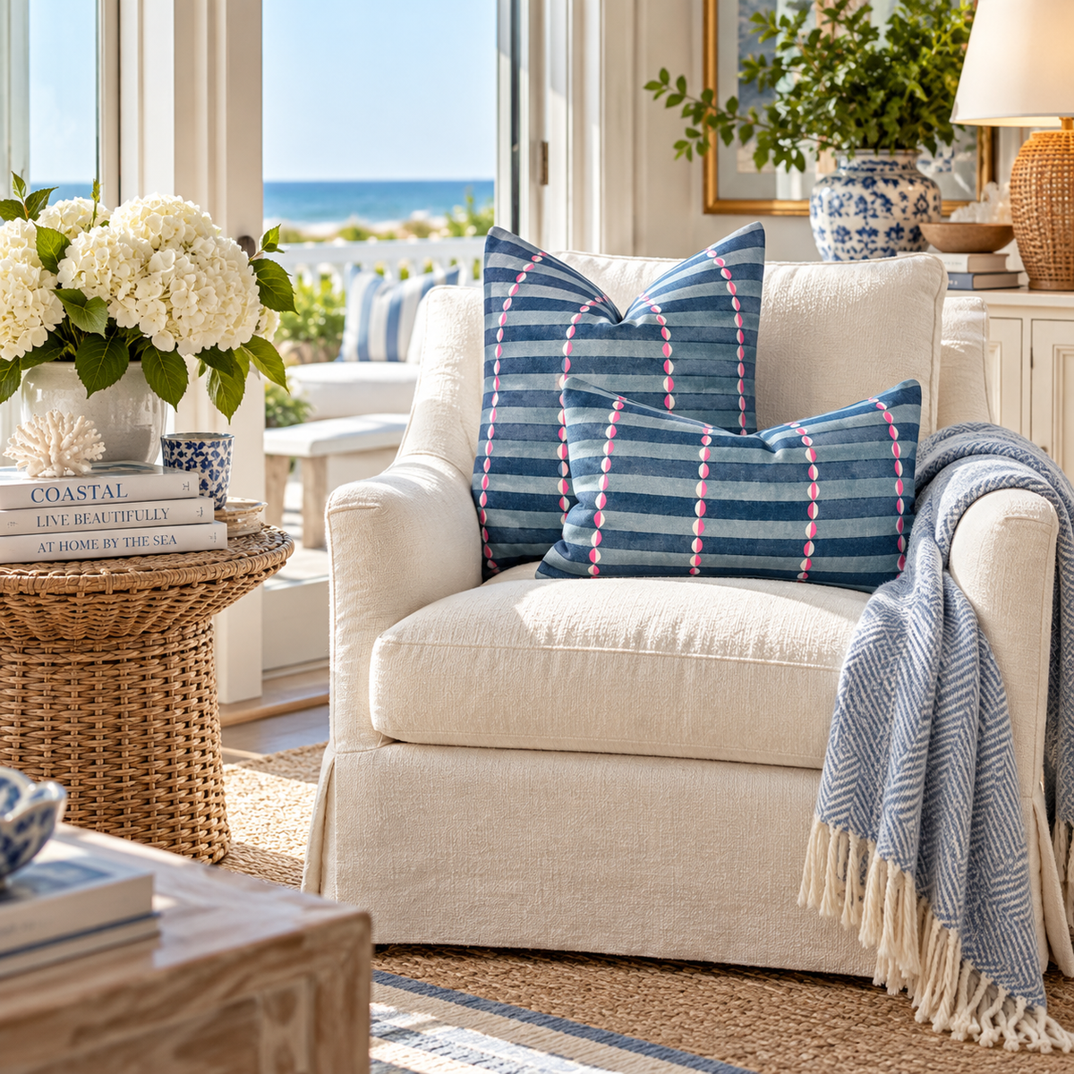 Molly Mahon Luna Linen Pillow - Blue, Pink