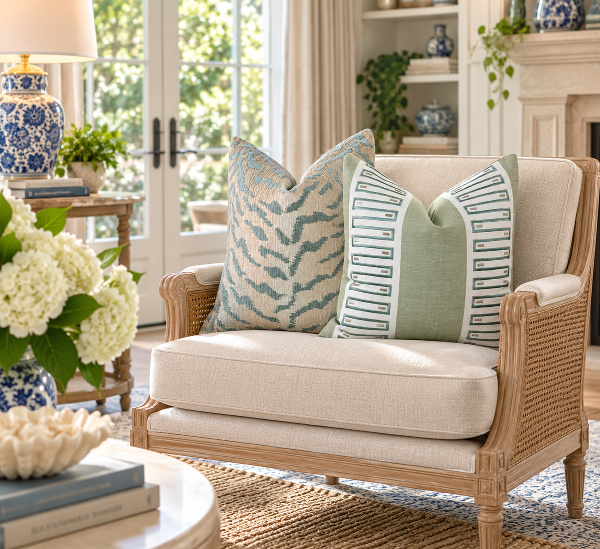 Tiger Stripes Woven Pillow - Aqua Green, Beige