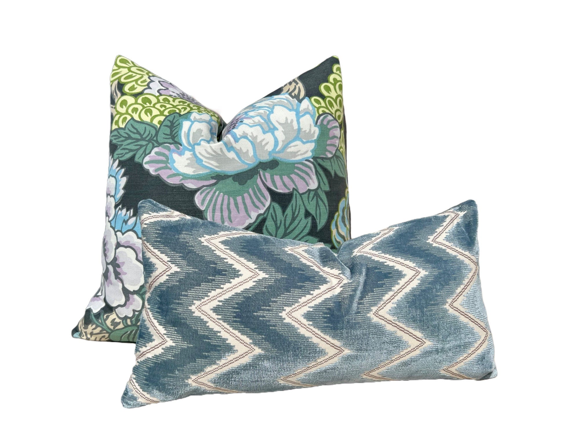 Schumacher Chevron Velvet Pillow in Mineral. Designer Zig Zag Velvet Cushion Cover, Modern Accent Pillows, Contemporary Geometric Pillows
