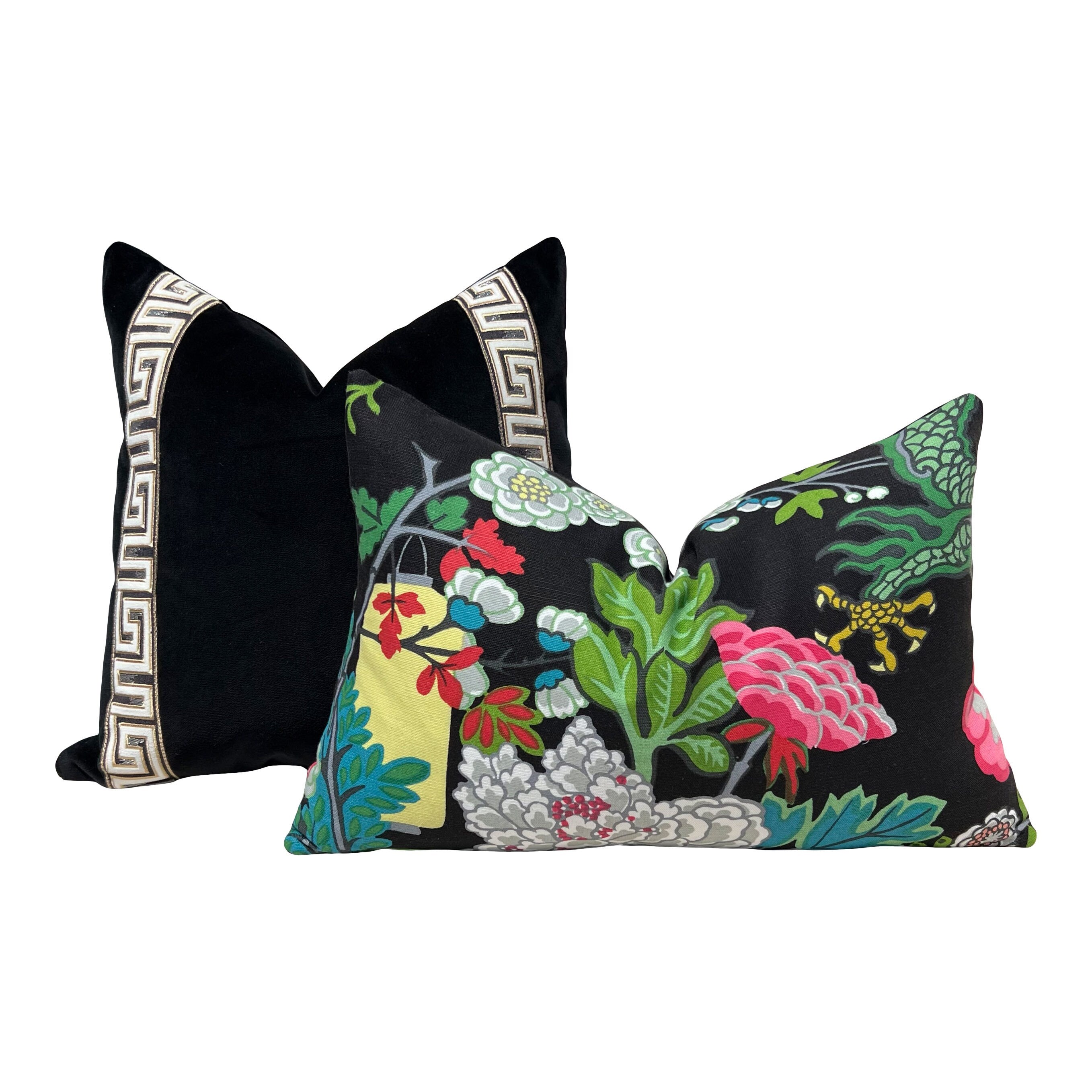 Schumacher Chang Mai Dragon Pillow in Ebony.