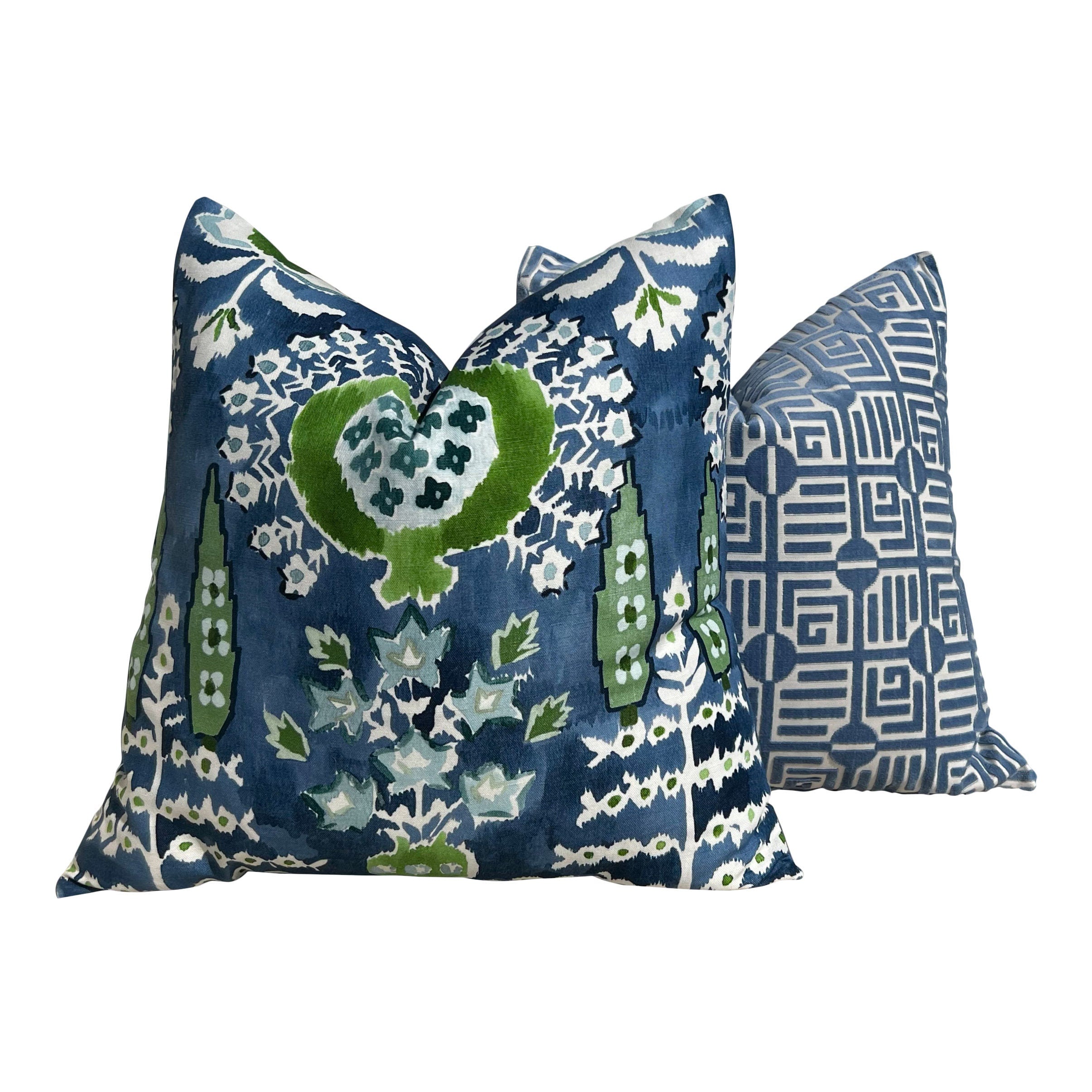 Thibaut Mendoza Suzani Pillow in Blue and Green. Decorative High End Pillow Covers, Euro Sham Cover, Accent Lumbar Pillows, Medallion Pillow