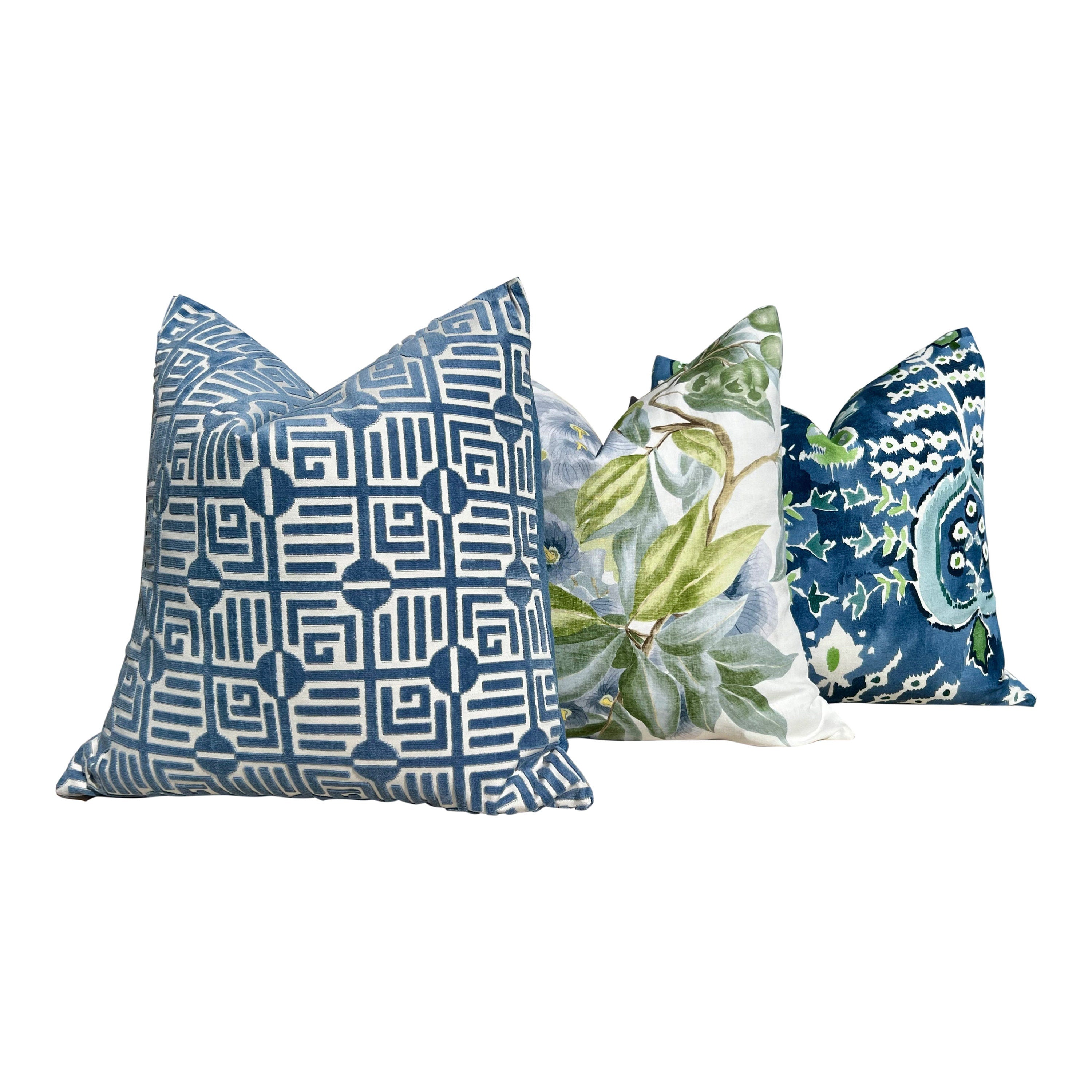 Thibaut Mendoza Suzani Pillow in Blue and Green. Decorative High End Pillow Covers, Euro Sham Cover, Accent Lumbar Pillows, Medallion Pillow