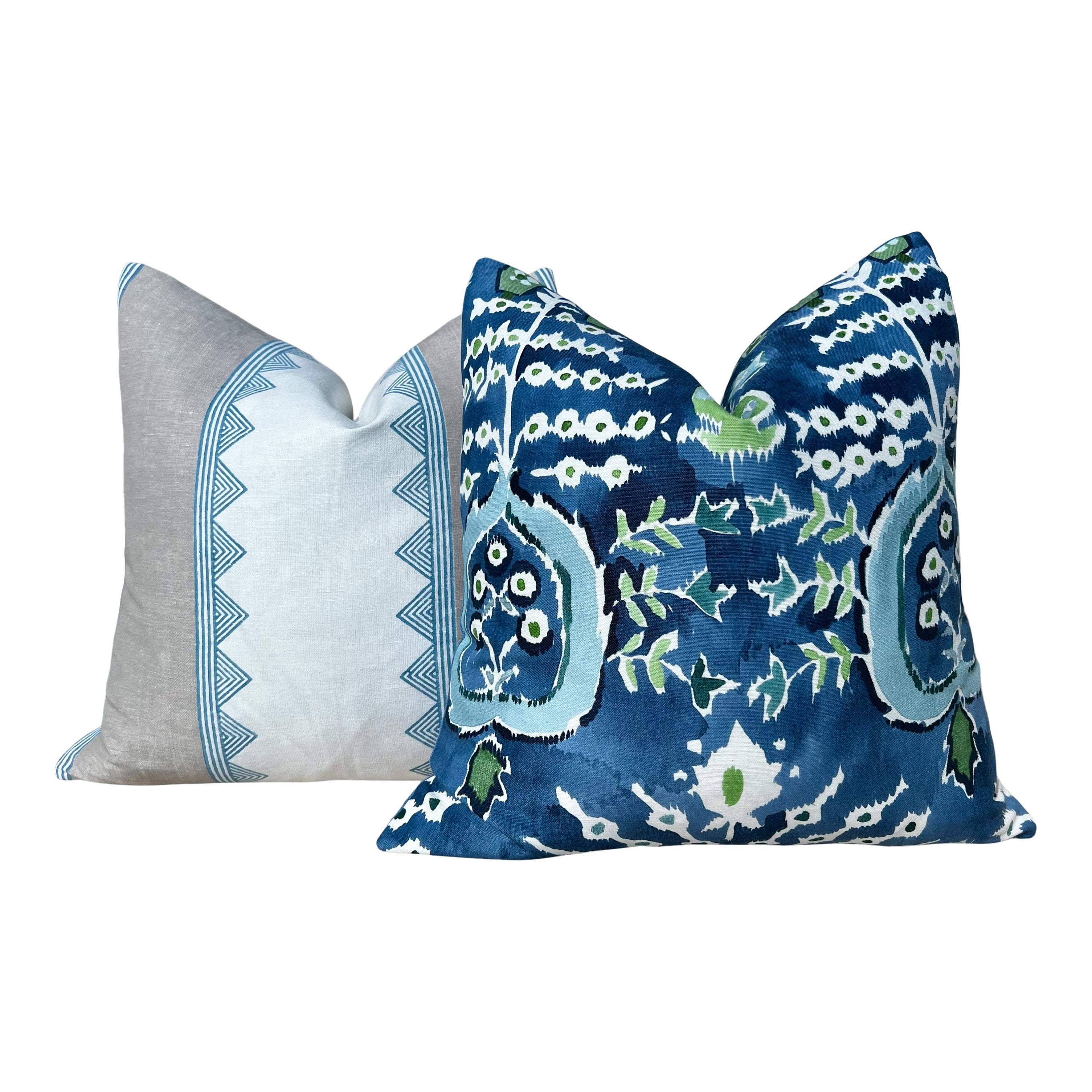 Thibaut Mendoza Suzani Pillow in Blue and Green. Decorative High End Pillow Covers, Euro Sham Cover, Accent Lumbar Pillows, Medallion Pillow