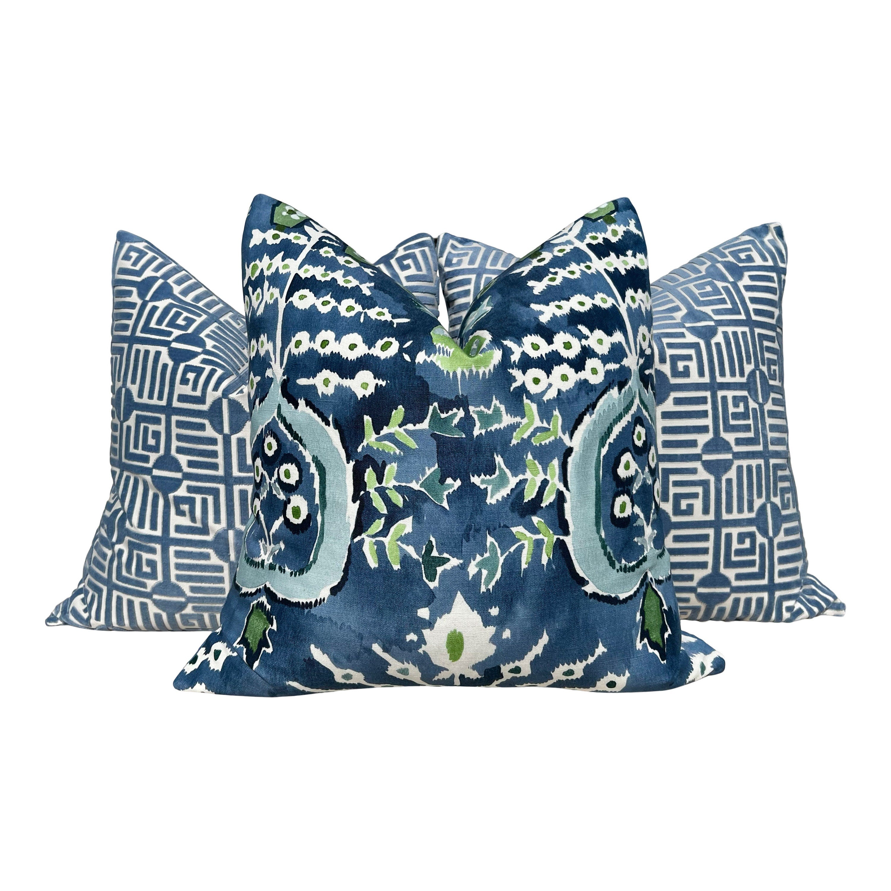 Thibaut Mendoza Suzani Pillow in Blue and Green. Decorative High End Pillow Covers, Euro Sham Cover, Accent Lumbar Pillows, Medallion Pillow