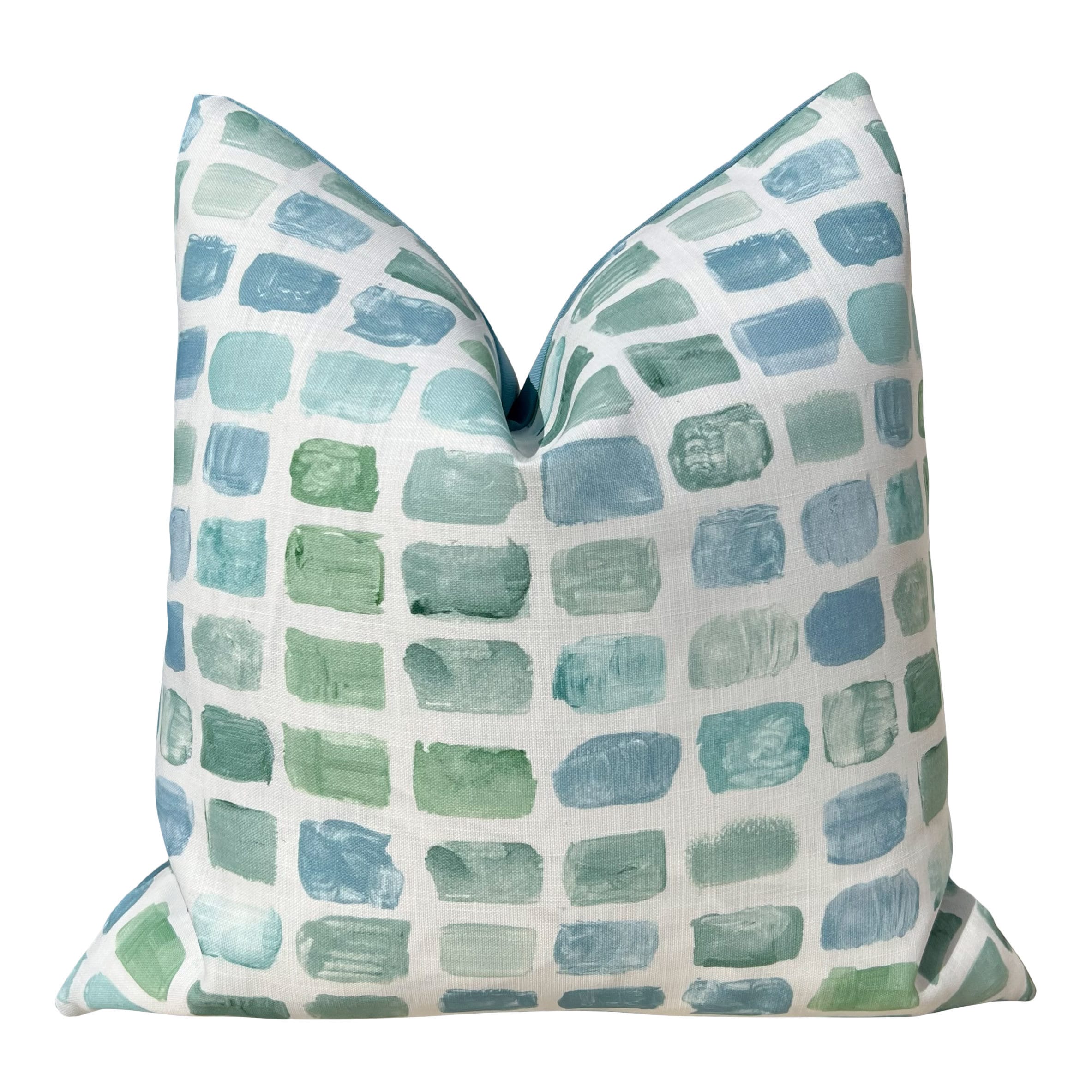 Schumacher Palette Outdoor Decorative Pillows in Seaglass, Designer Pillow Covers, Accent Aqua Blue Green Pillows,Geometric Outdoor Pillows