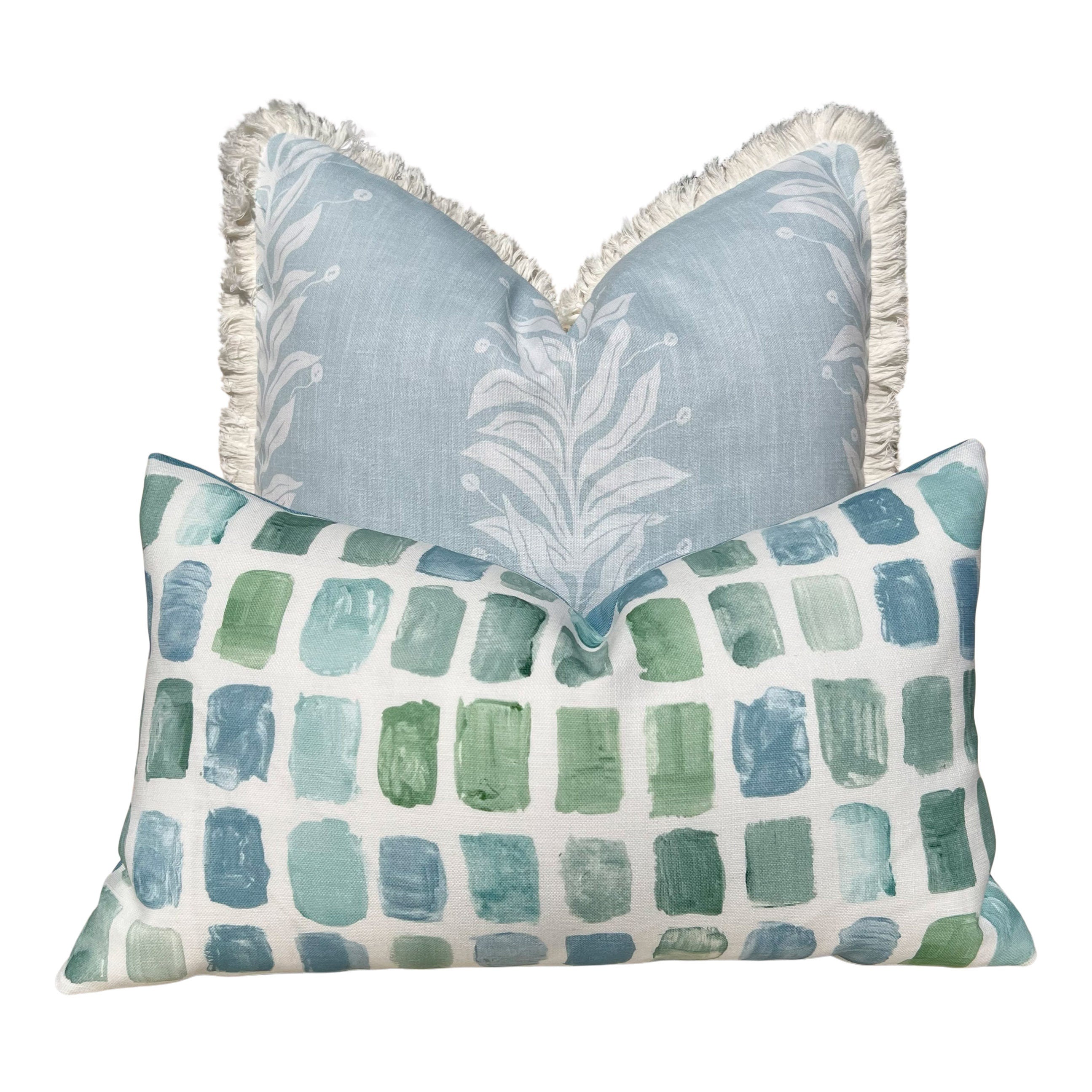 Schumacher Tendril Stripe Outdoor Decorative Pillow in Sky Blue. Designer Pillow Covers, Accent LIght Blue Cushion Cover, Outdoor Deck Decor