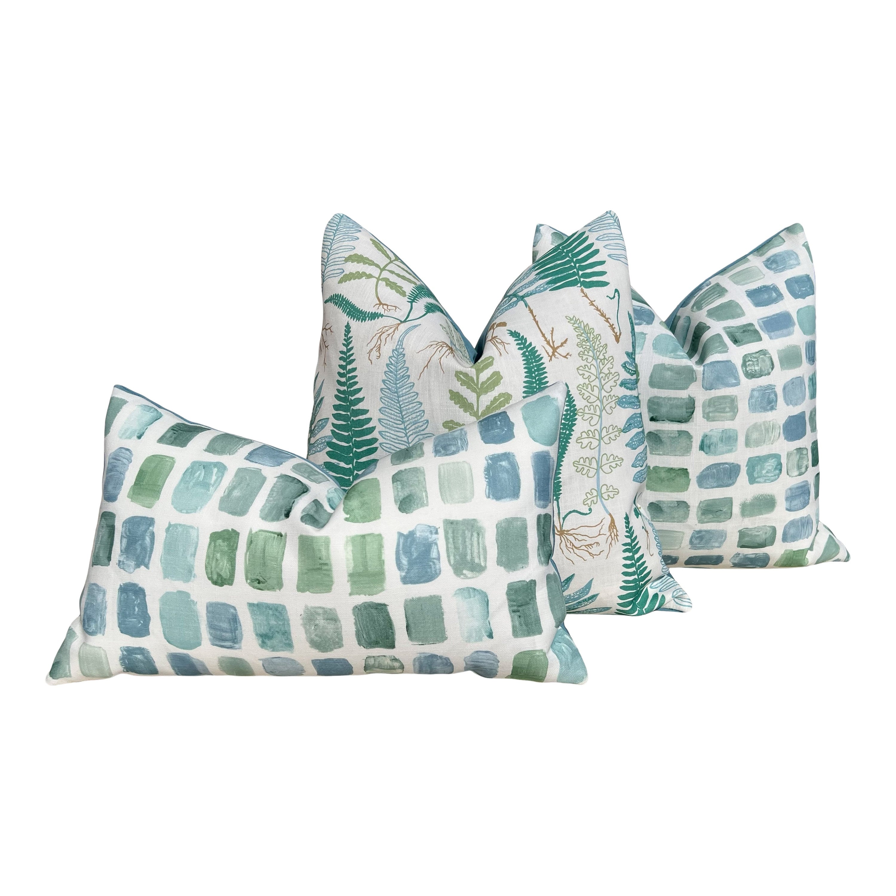 Schumacher Palette Outdoor Decorative Pillows in Seaglass, Designer Pillow Covers, Accent Aqua Blue Green Pillows,Geometric Outdoor Pillows