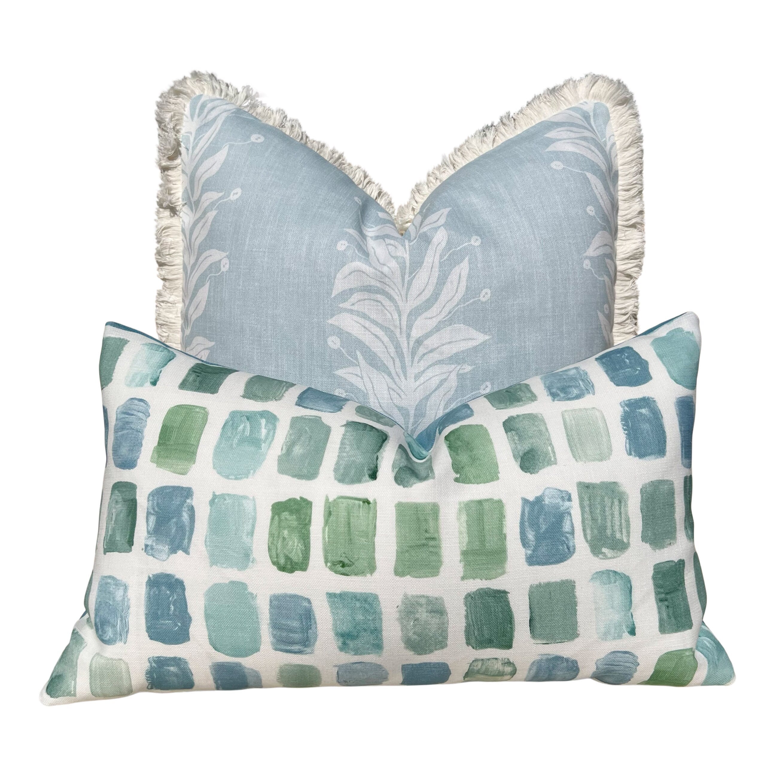 Schumacher Palette Outdoor Decorative Pillows in Seaglass, Designer Pillow Covers, Accent Aqua Blue Green Pillows,Geometric Outdoor Pillows
