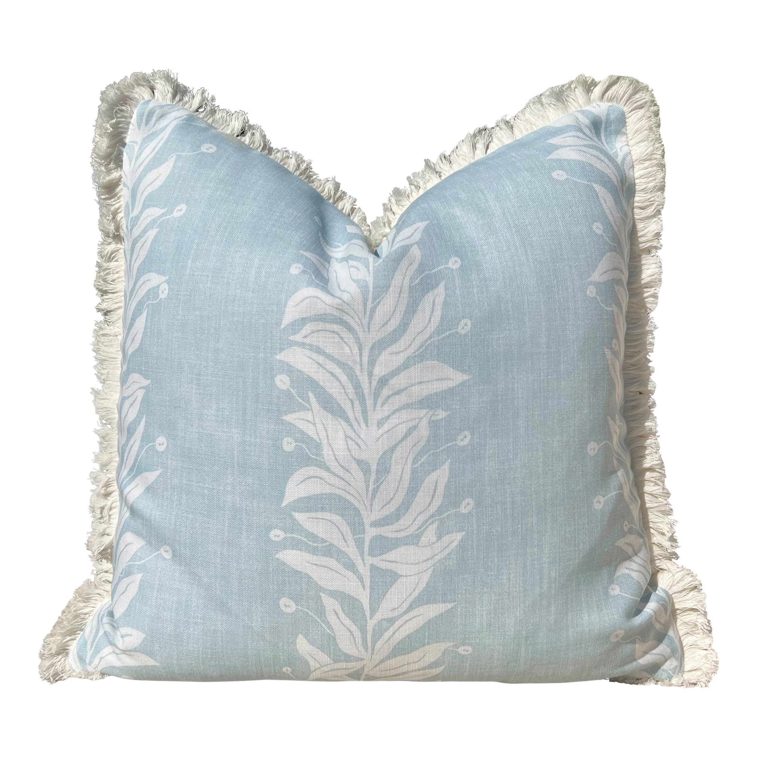 Schumacher Tendril Stripe Outdoor Decorative Pillow in Sky Blue. Designer Pillow Covers, Accent LIght Blue Cushion Cover, Outdoor Deck Decor