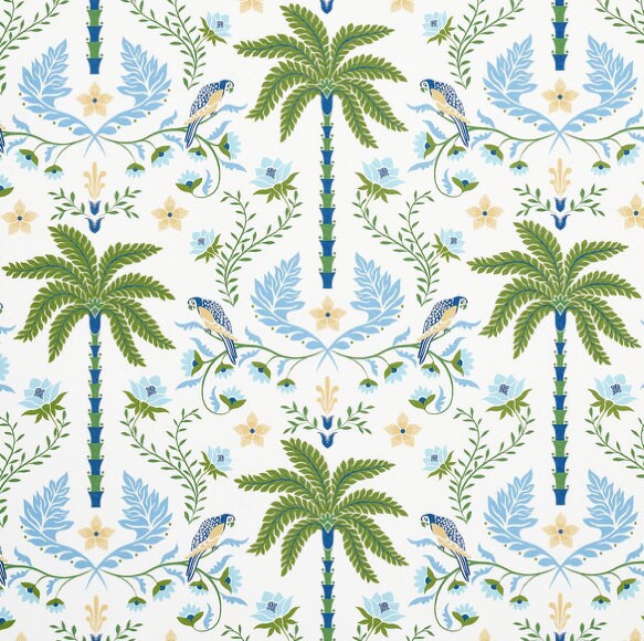 Schumacher Island Palm Outdoor Decorative Pillows. Designer Pillow Covers, Accent Blue Green Tropical Pillows, Hig End Outdoor Cushions