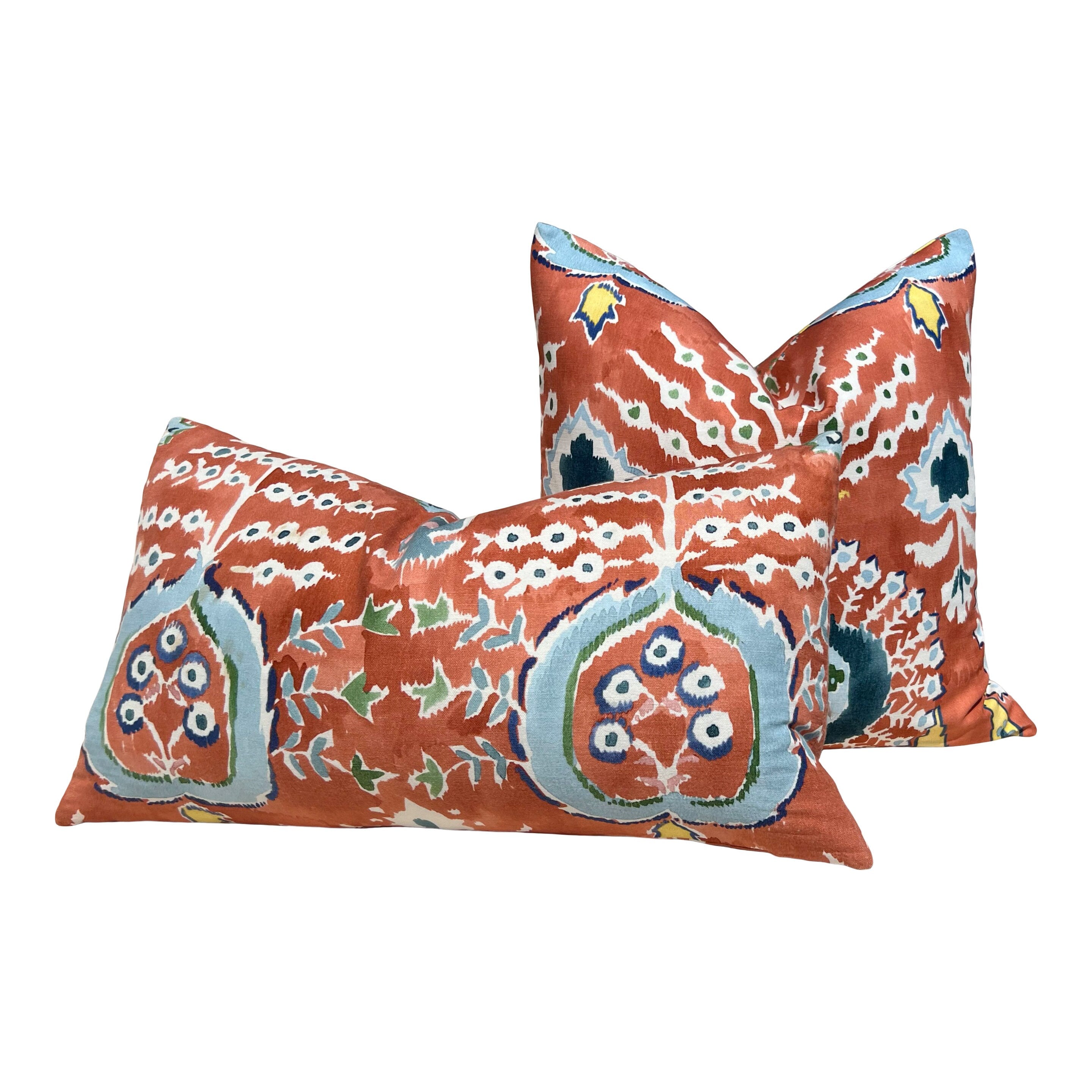 Thibaut Mendoza Suzani Pillow in Coral. Decorative High End Pillow Covers, Euro Sham Cover, Accent Lumbar Pillows, Medallion Pillow