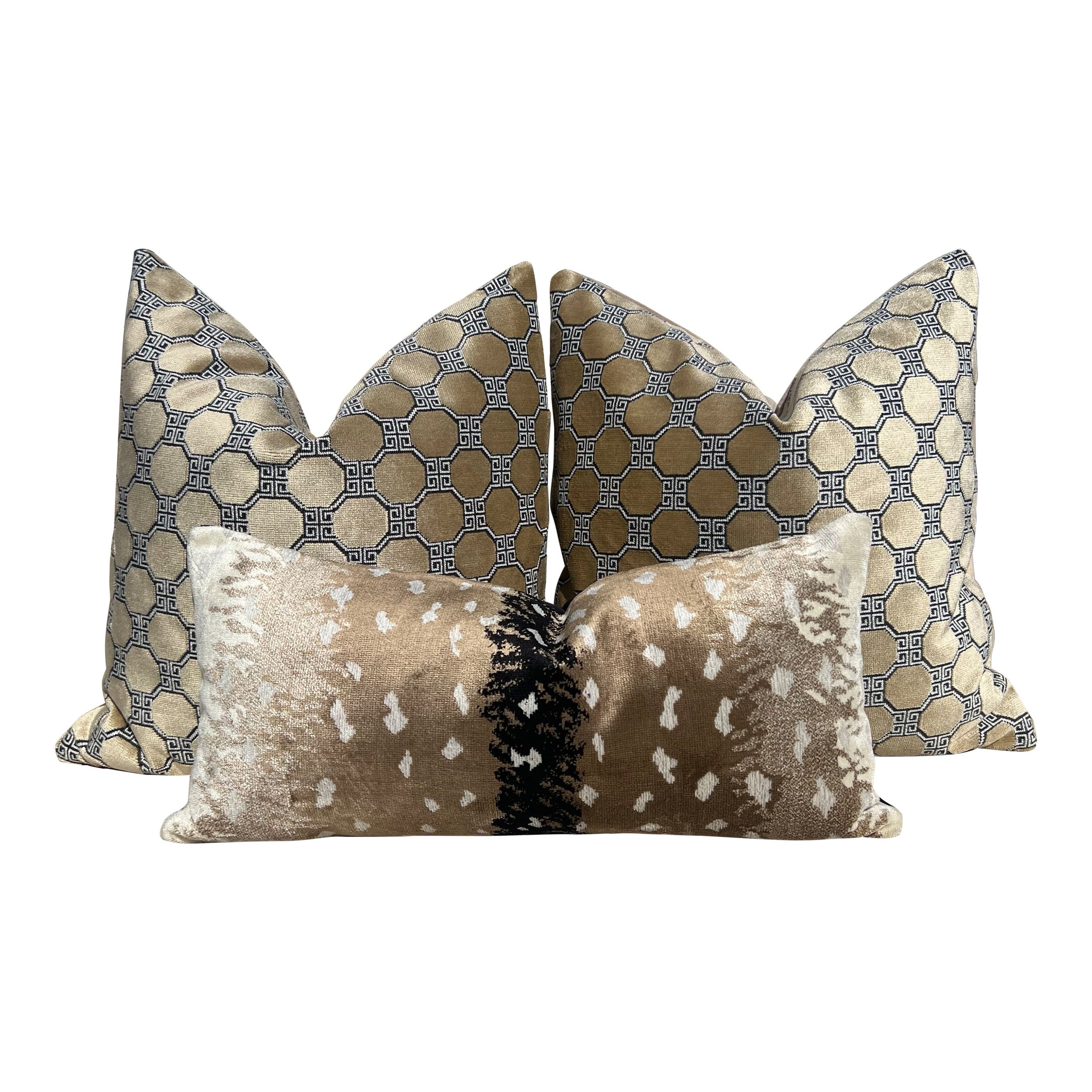 Antelope Velvet Pillow In Gold. Luxury Velvet Pillow Beige, Black, Decorative Accent Cushion Covers Tan, Designer High End Pillow Covers