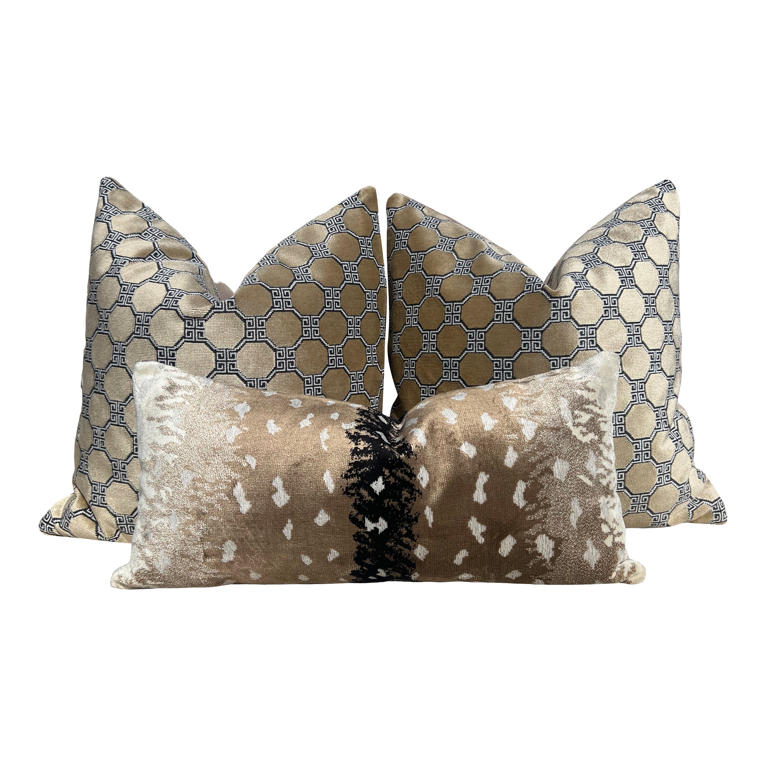 Antelope Velvet Pillow In Gold. Luxury Velvet Pillow Beige, Black, Decorative Accent Cushion Covers Tan, Designer High End Pillow Covers