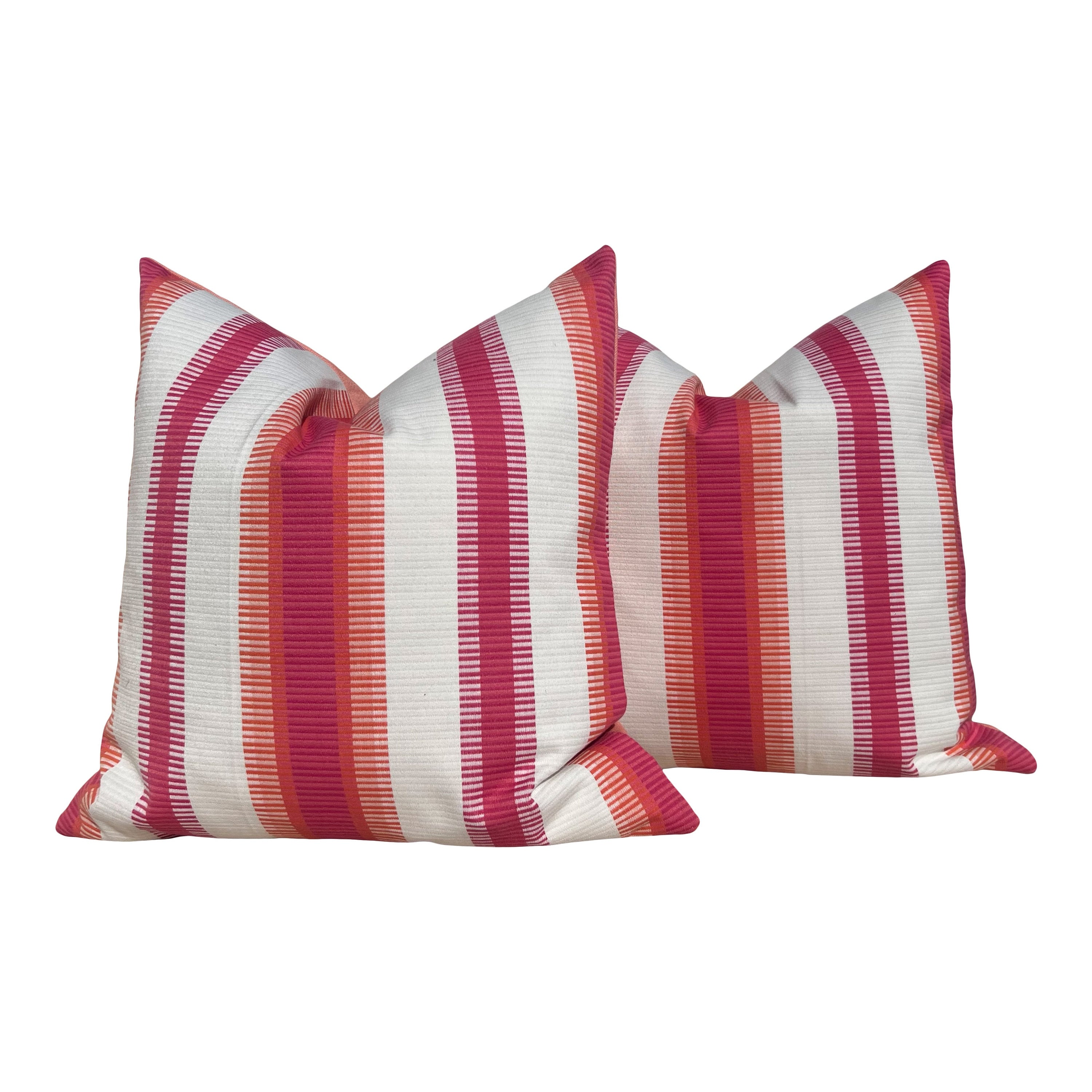 Thibaut Outdoor Woven Samba Stripe Pillow in Magenta and Coral. Outdoor Striped Pillow Cover Fuschia, Designer Accent Perfomance Cushions