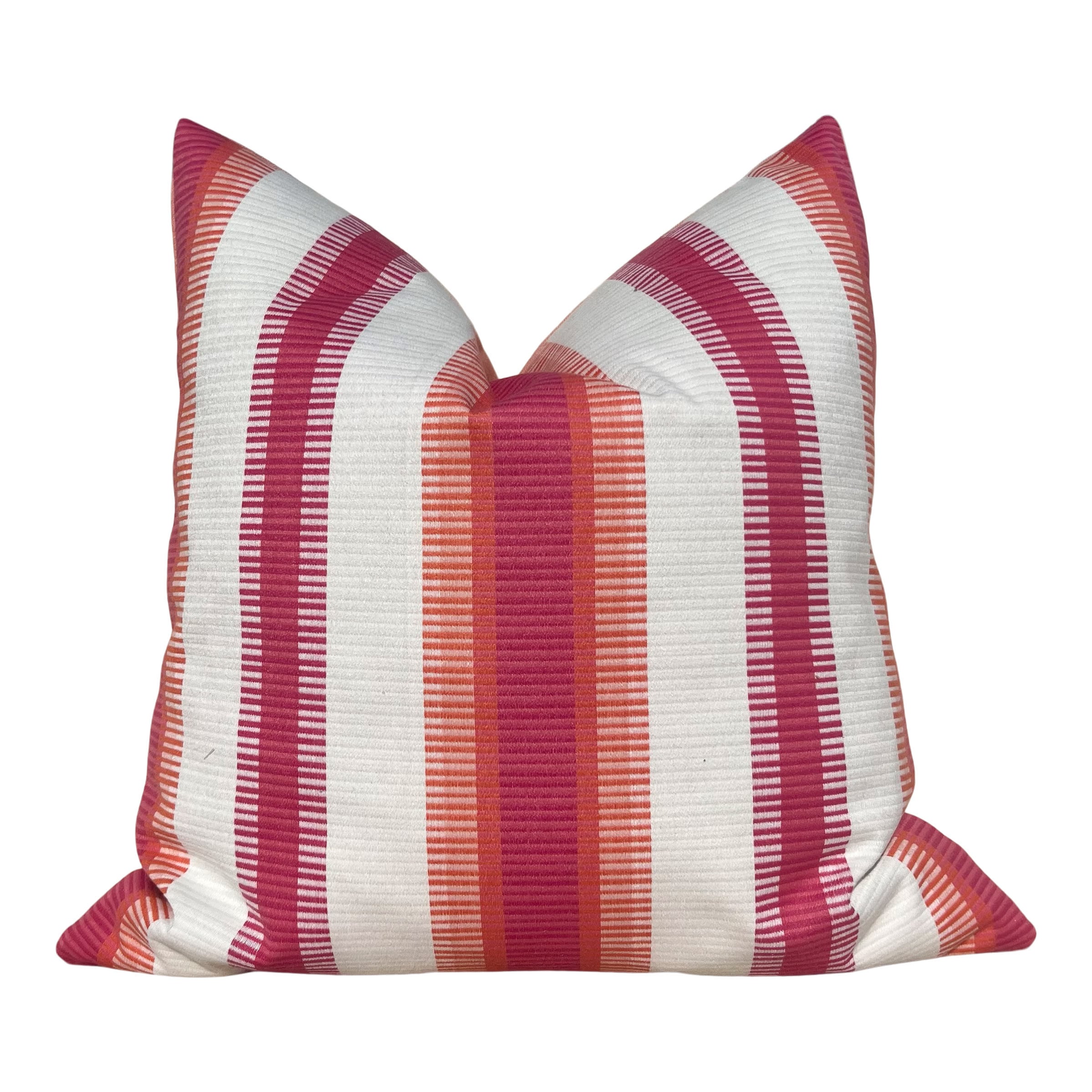 Thibaut Outdoor Woven Samba Stripe Pillow in Magenta and Coral. Outdoor Striped Pillow Cover Fuschia, Designer Accent Perfomance Cushions